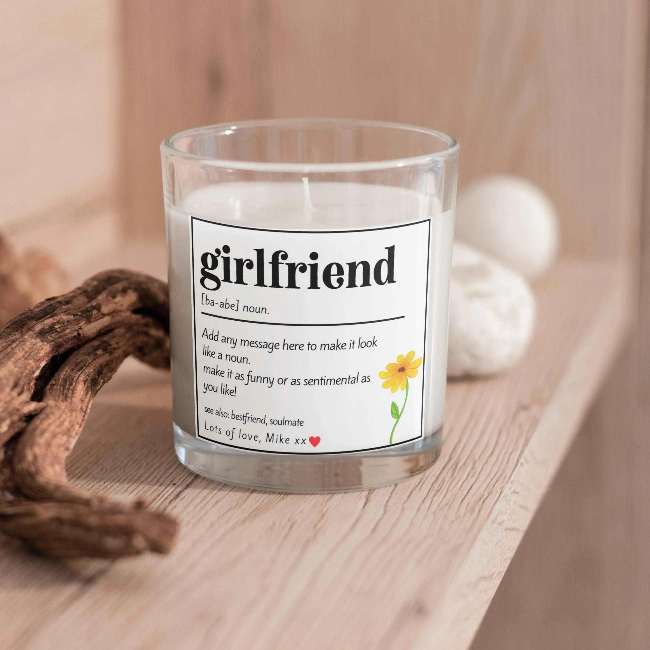 Girlfriend Noun Quote Personalised Candle | Gift for Girlfriend | Girlfriend Message Gift | Girlfriend Birthday | Girlfriend Anniversary Etsy