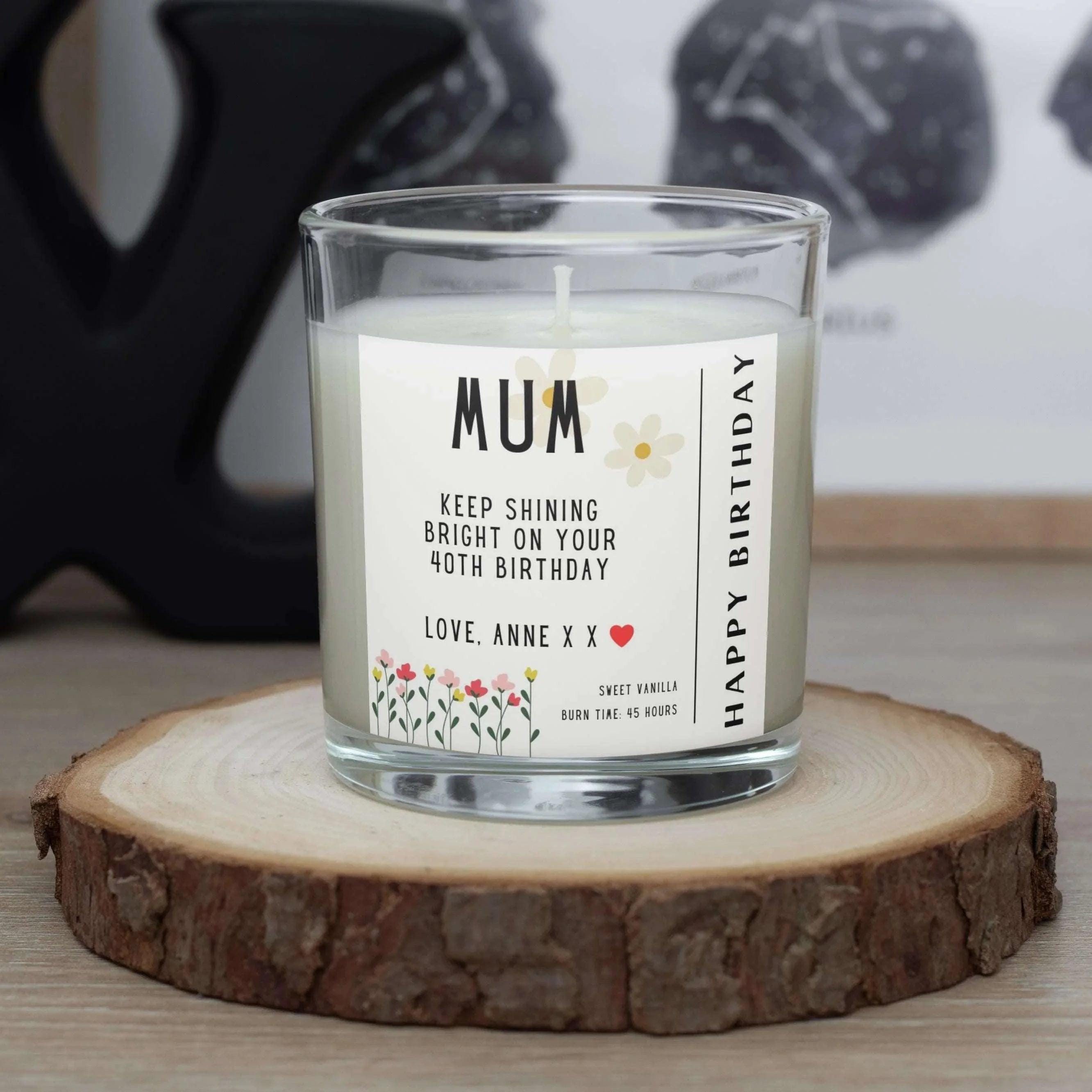 Happy Birthday Mum Flowers Personalised Candle | Birthday Gifts for Mum | Mother Birthday Candle | Happy Birthday Mum Message Custom Candle Etsy