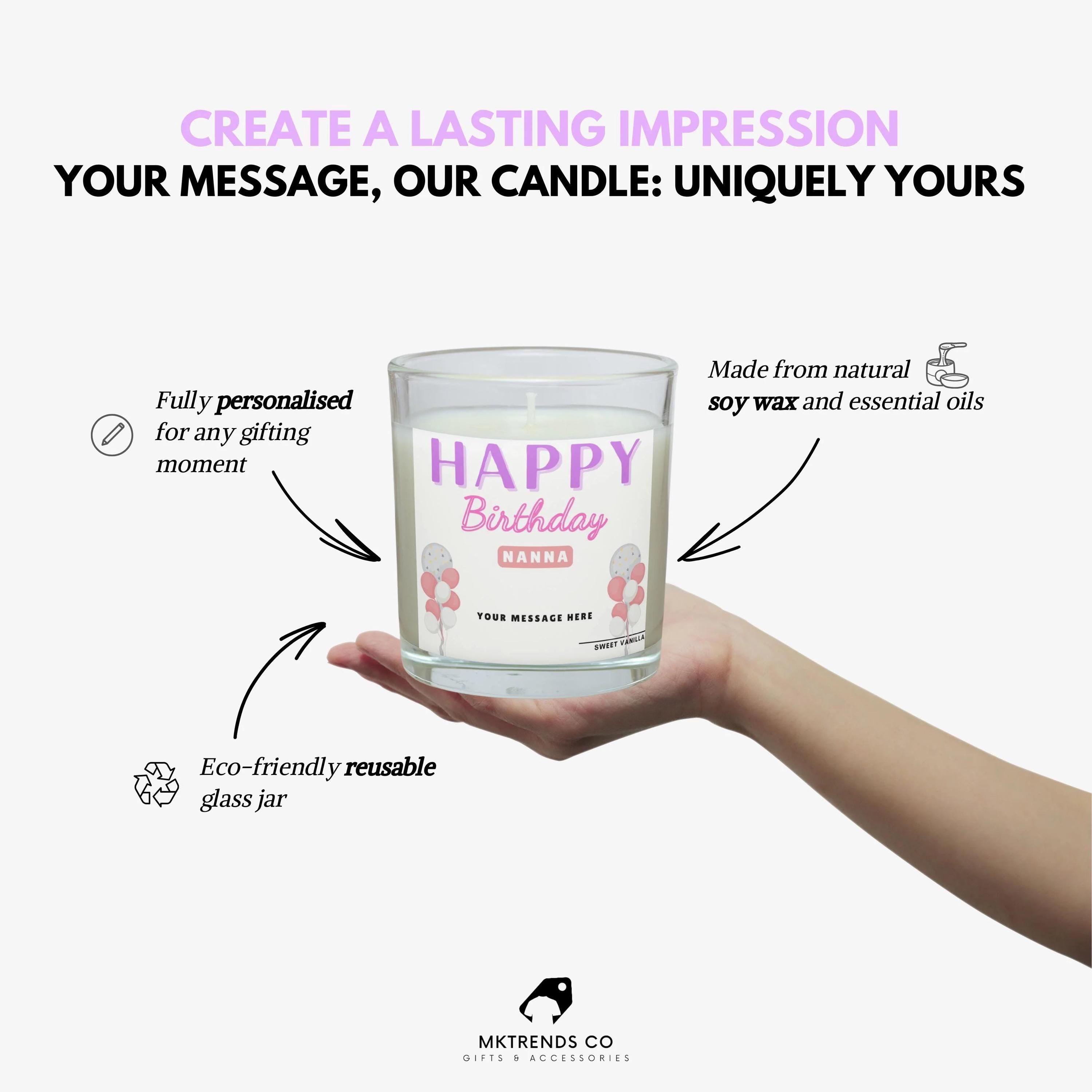 Nanna Happy Birthday Balloon Personalised Candle Gift | Happy Birthday Nan Gift | Grandma Happy Birthday Message Candle | Nanna Birthday Etsy