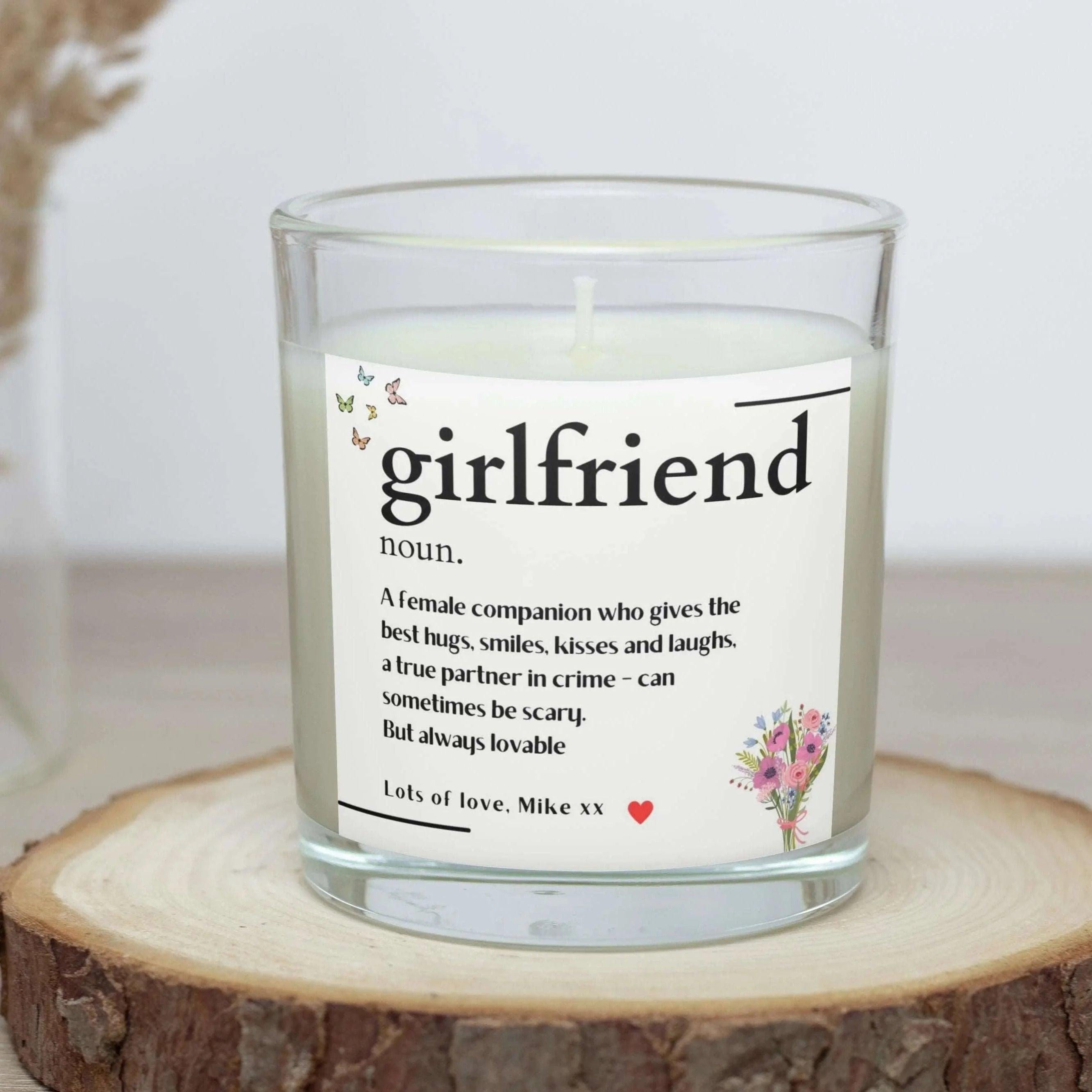 Girlfriend Noun Message Personalised Candle | Noun Definition Gift | Girlfriend Quote Gift | Anniversary Gift | Best Girlfriend Gifts Etsy