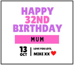 Happy Birthday Mum Personalised Candle | Birthday Gifts for Mum | Mum Birthday Message Candle Gift | Birthday Date Gift | Mum Pink Birthday Etsy