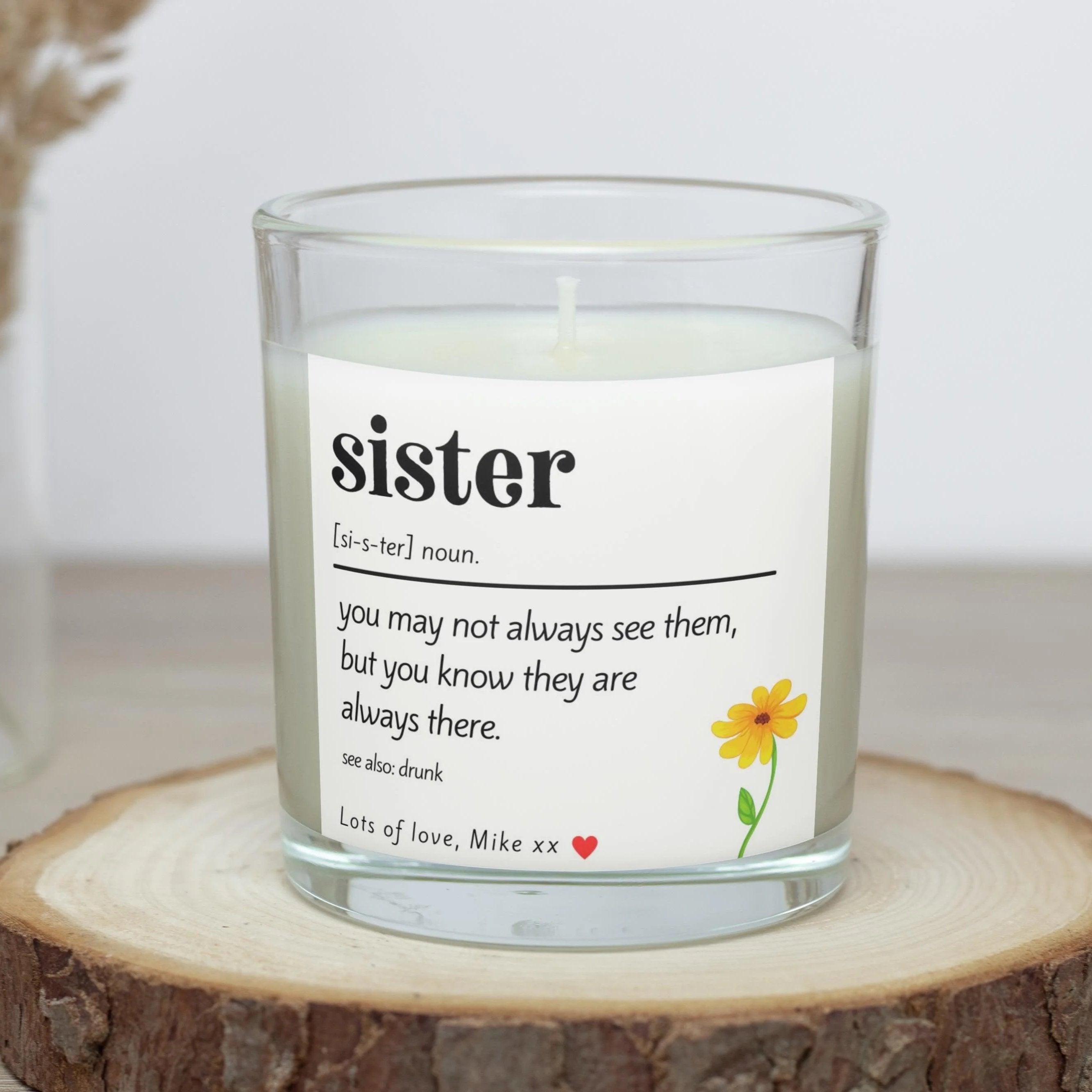 Sister Noun Quote Personalised Candle Gift | Gift for Sister | Sister Birthday Gift | Sister Christmas gift | Best Sister | Sister Candle Etsy