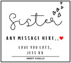 Sister Hearts Message Personalised Candle | Sister Quote Message | Cute Sister Candle | Sister Birthday | Sister Christmas | Custom Gift Etsy