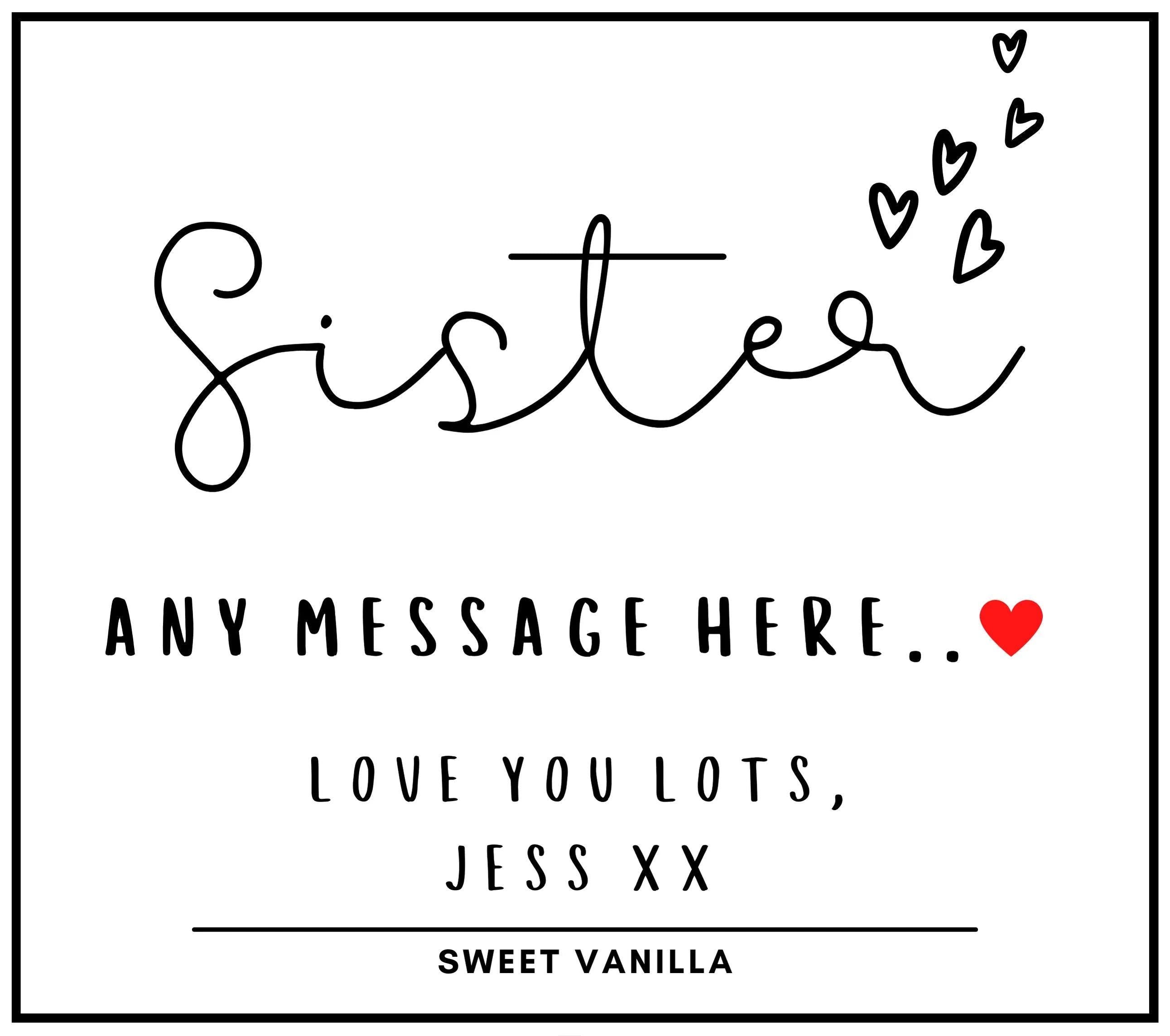 Sister Hearts Message Personalised Candle | Sister Quote Message | Cute Sister Candle | Sister Birthday | Sister Christmas | Custom Gift Etsy