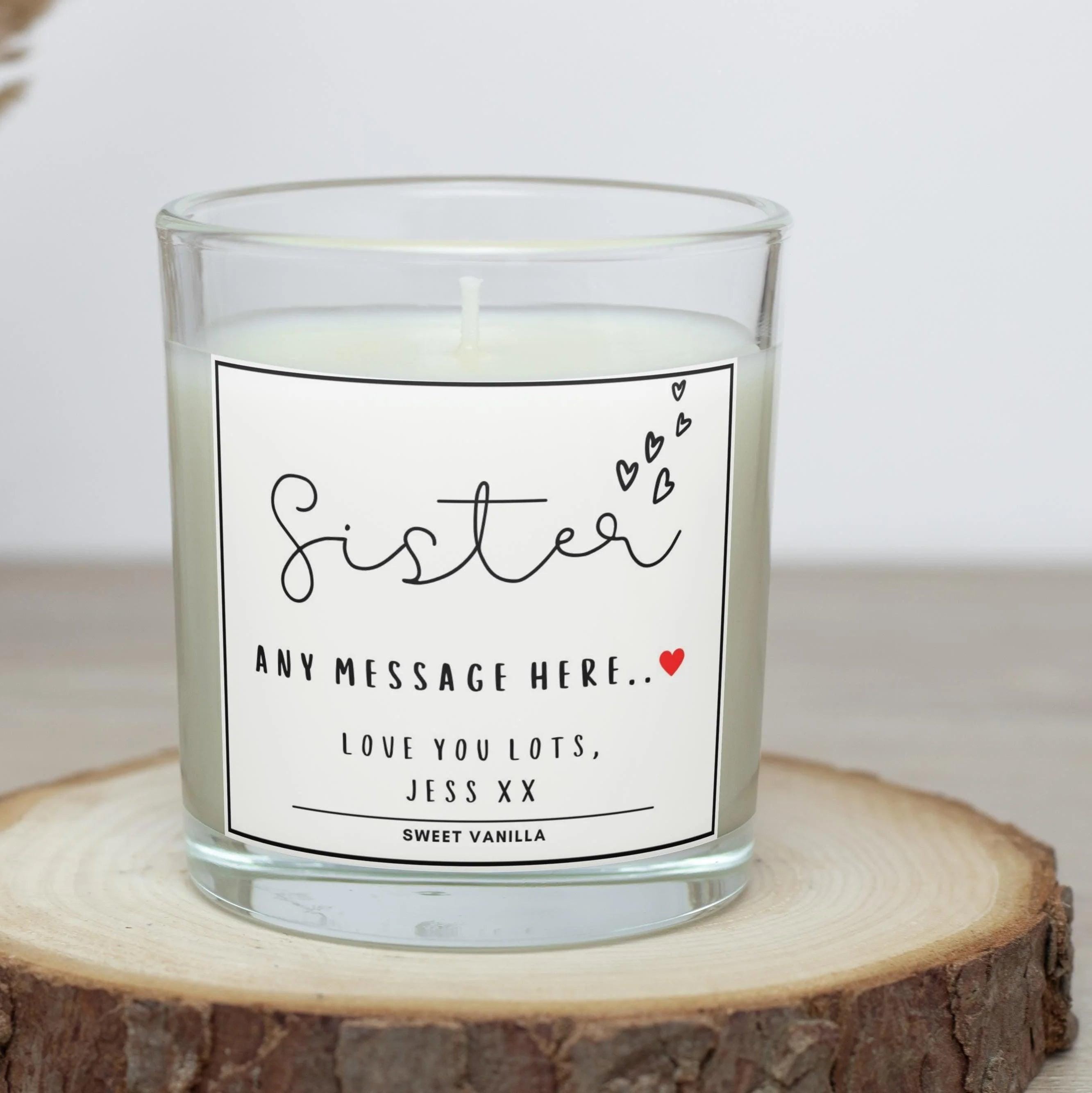 Sister Hearts Message Personalised Candle | Sister Quote Message | Cute Sister Candle | Sister Birthday | Sister Christmas | Custom Gift Etsy