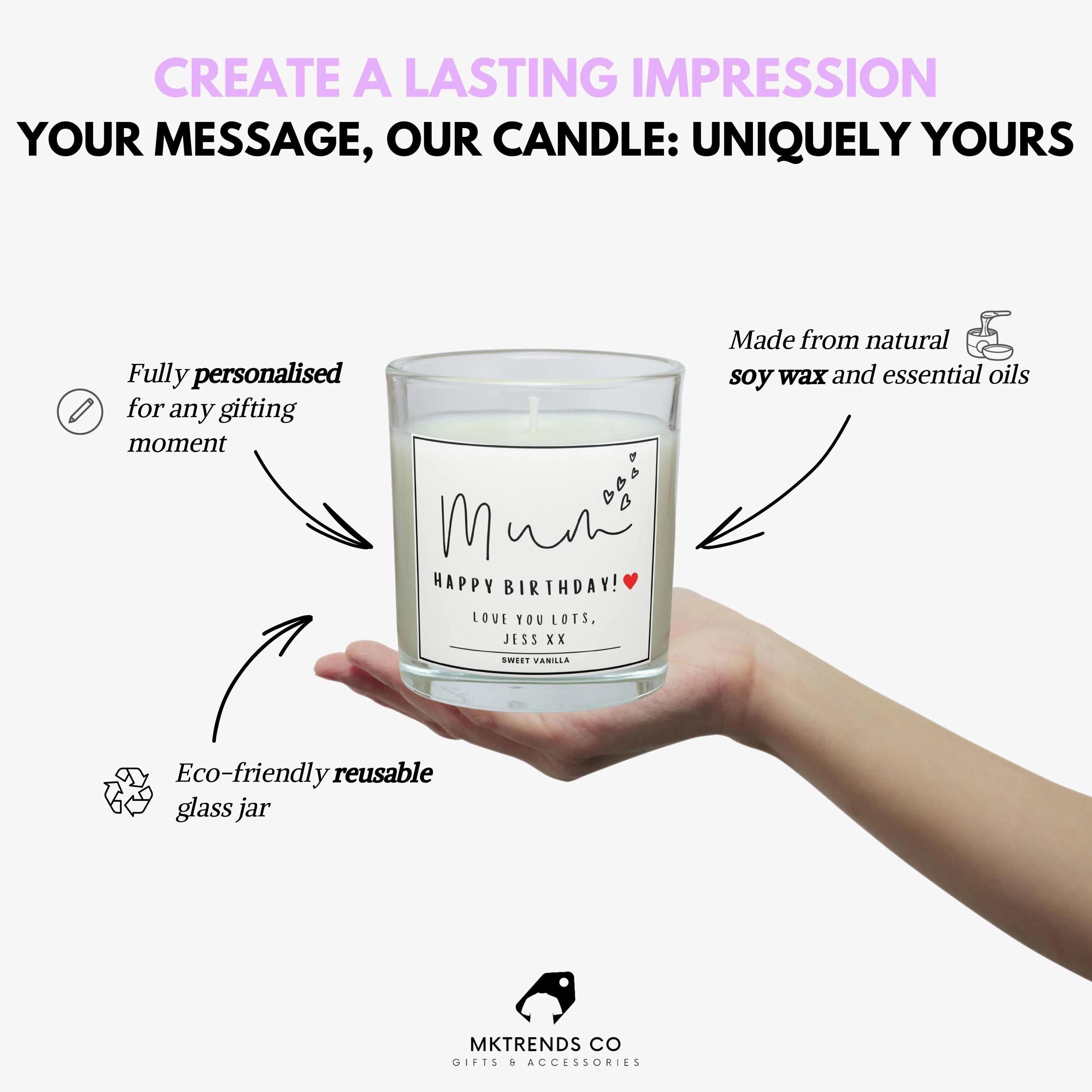 Mum Hearts Message Personalised Candle Gift | Gift for Mum | Mum Appreciation | Thank You Mum | From Son Gift | From Daughter | Mum Birthday Etsy