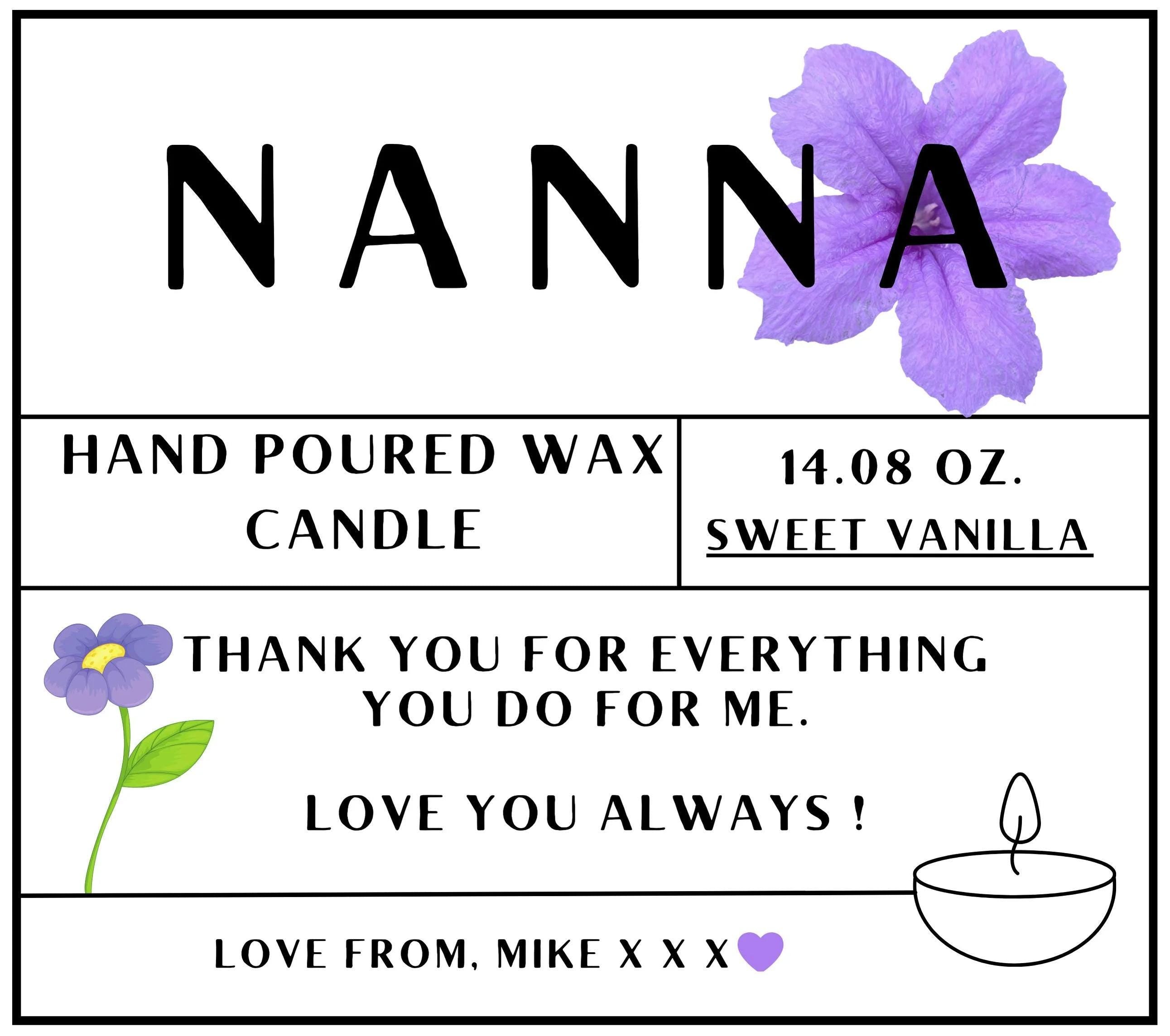 Nanna Message Personalised Candle Gift | Nanna Birthday Gift | Nanna Christmas Gift | gifts for Nan | Grandma Message Candle | Nanna Flower Etsy