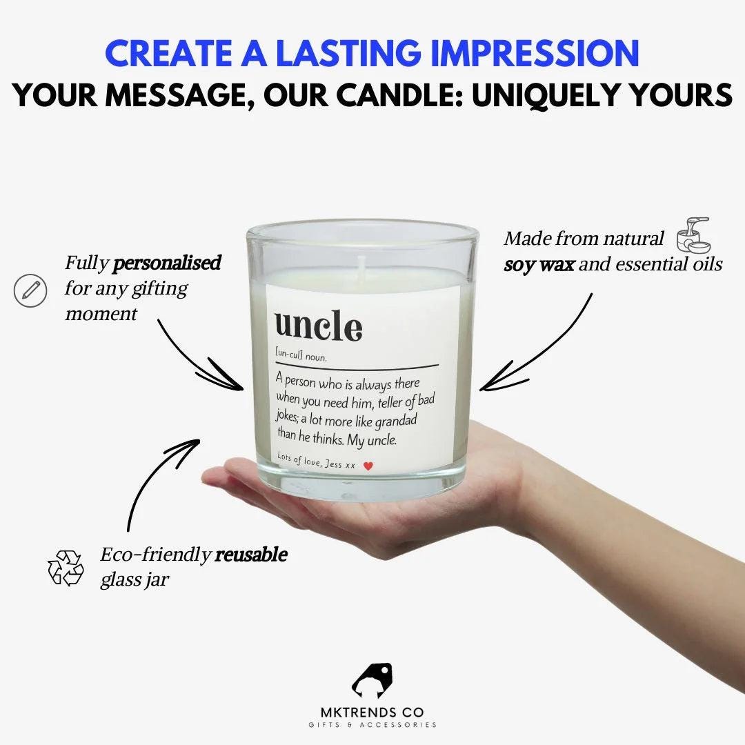 Uncle Noun Definition Personalised Candle | Uncle Dictionary Definition Quote Gift | Uncle Message Gift | Any Occasion Uncle Candle Gift Etsy