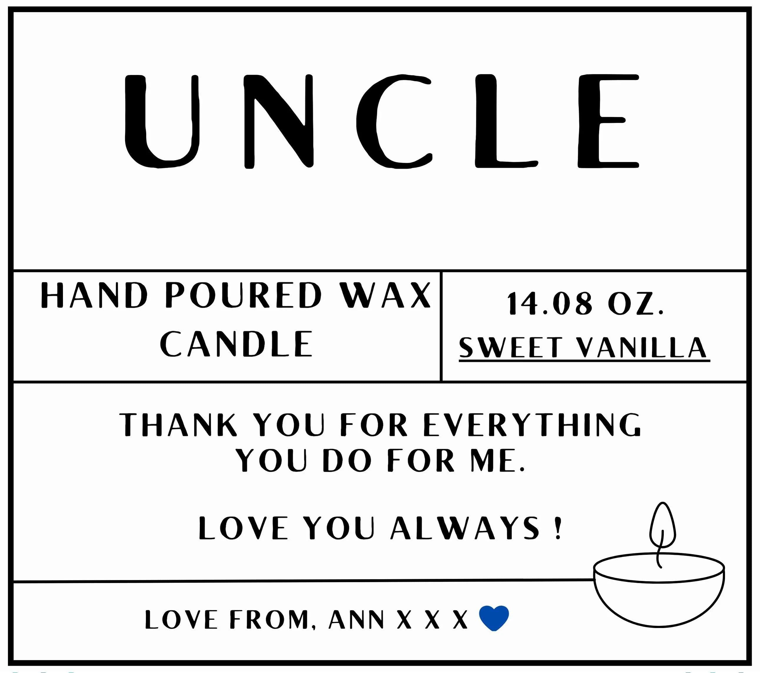 Uncle Name Message Personalised Candle Gift | Uncle Message | Thank You Uncle | Uncle Birthday | Uncle Christmas | Best Custom Uncle Gifts Etsy