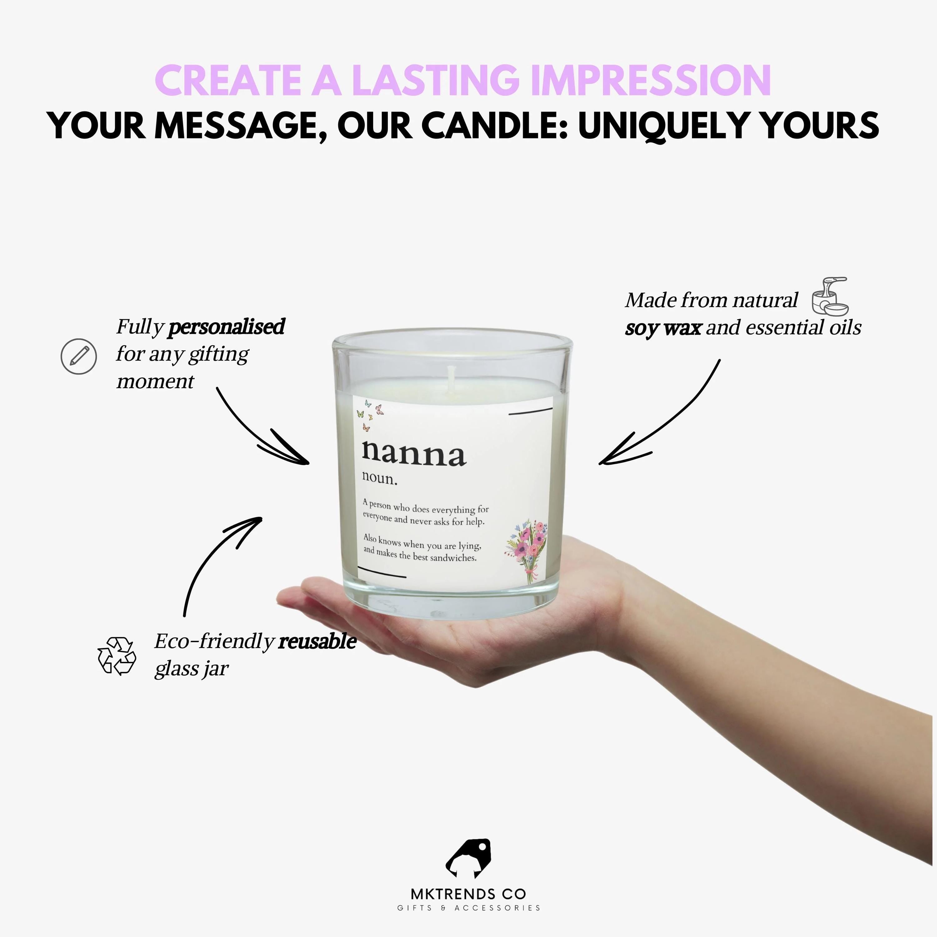Nanna Noun Personalised Candle Gift | Nanna Noun Message | Cute Nanna Gifts | Nanna Definition | Nanna Birthday | Fun Nanna Message Gifts Etsy