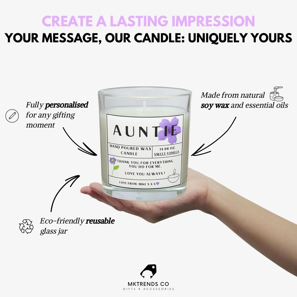 Auntie Message Personalised Candle Gift | Aunty Quote Message Gift | Auntie Birthday | Just Because | Love You Aunt Candle | Thank You Aunty Etsy
