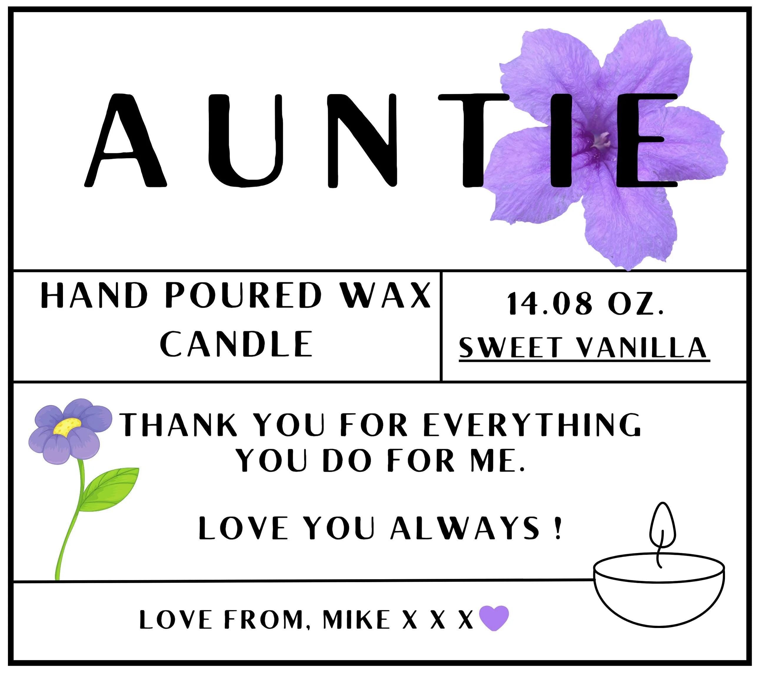 Auntie Message Personalised Candle Gift | Aunty Quote Message Gift | Auntie Birthday | Just Because | Love You Aunt Candle | Thank You Aunty Etsy