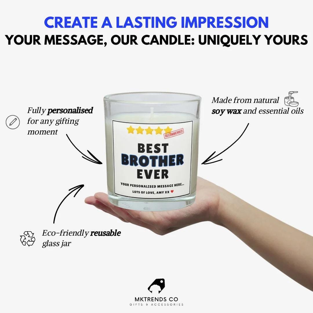Best Brother Ever 5-Stars Review Personalised Candle | Novelty Best brother Ever Review | Brother Birthday | Thank You Brother Candle Gift Etsy