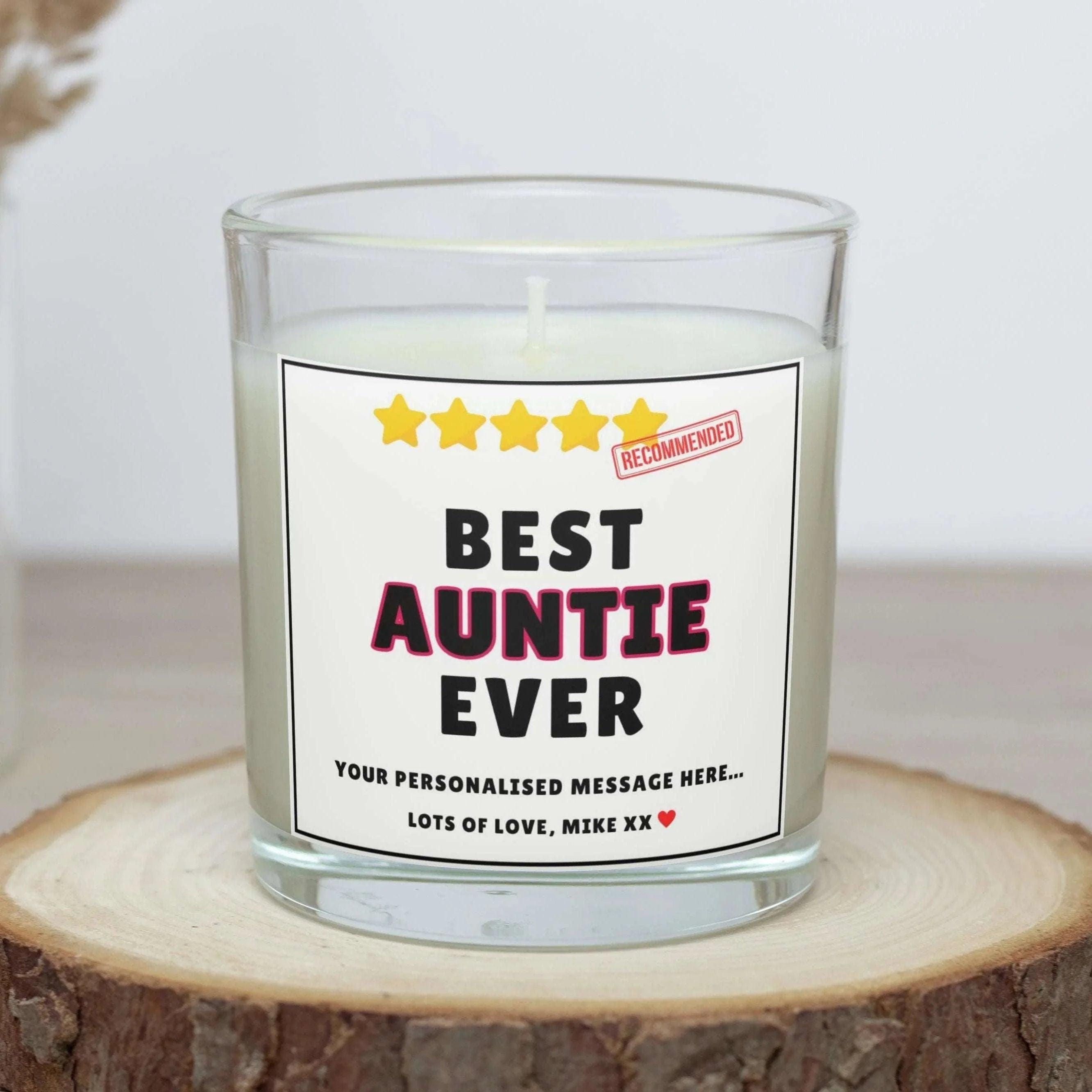 Best Auntie Ever 5 Stars Review Personalised Candle Gift | Novelty Gift for Auntie | Funny Aunty Review Candle | Best Auntie Message Candle Etsy