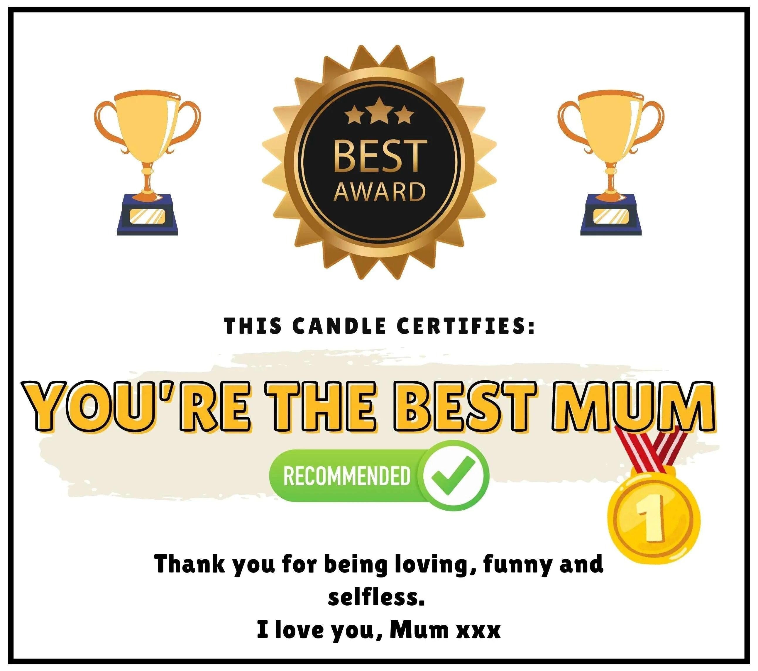 Best Mum Award Personalised Candle | Best Mum Award Gift | Funny Gift for Mum | Funny Message Mum Gift | Novelty Mum Candle | Mum Message Etsy
