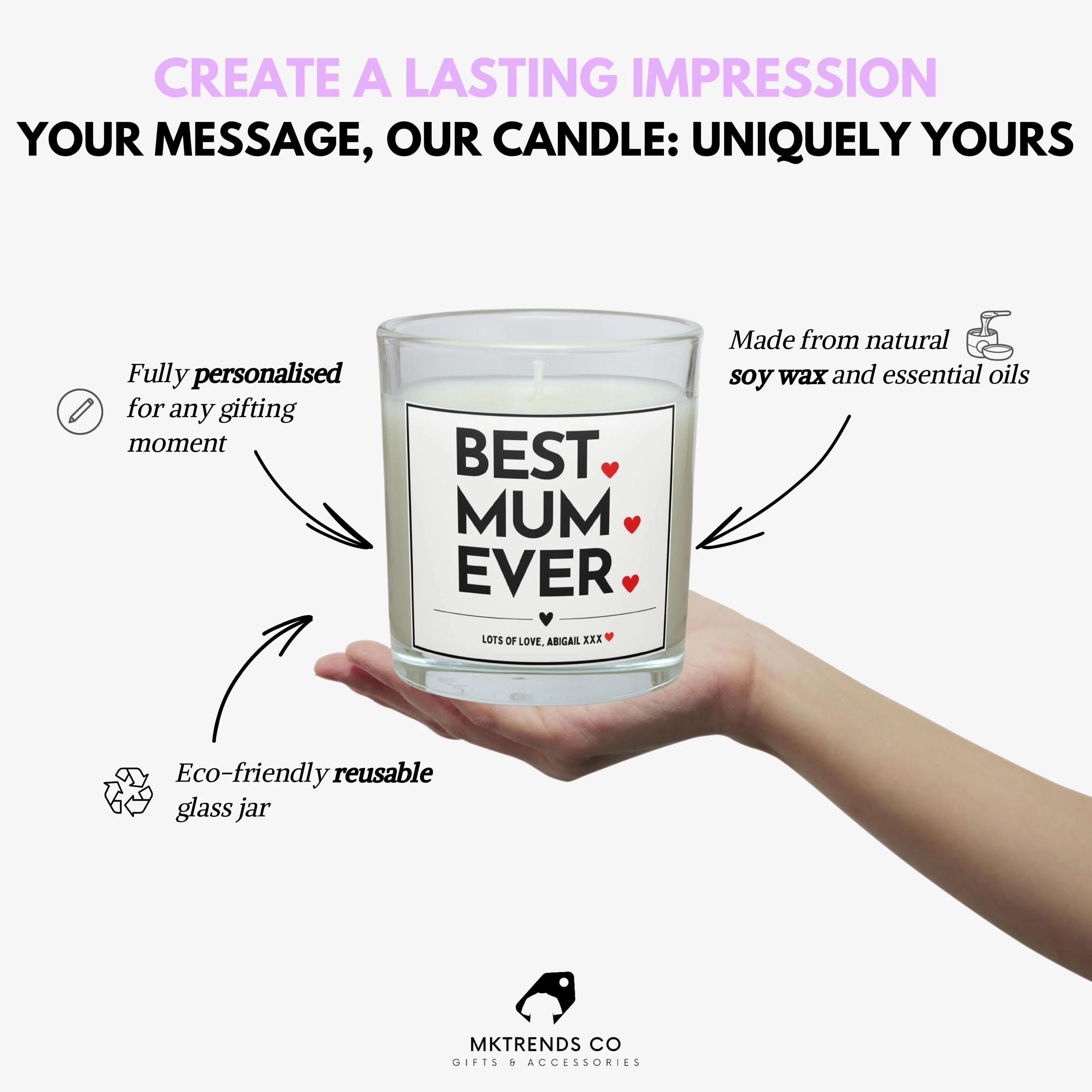 Best Mum Ever Personalised Candle | Best Mum Ever Gift | Best Mum Ever Hearts Candle | Gift for Mum | Mum Birthday | Mum Christmas Gifts Etsy