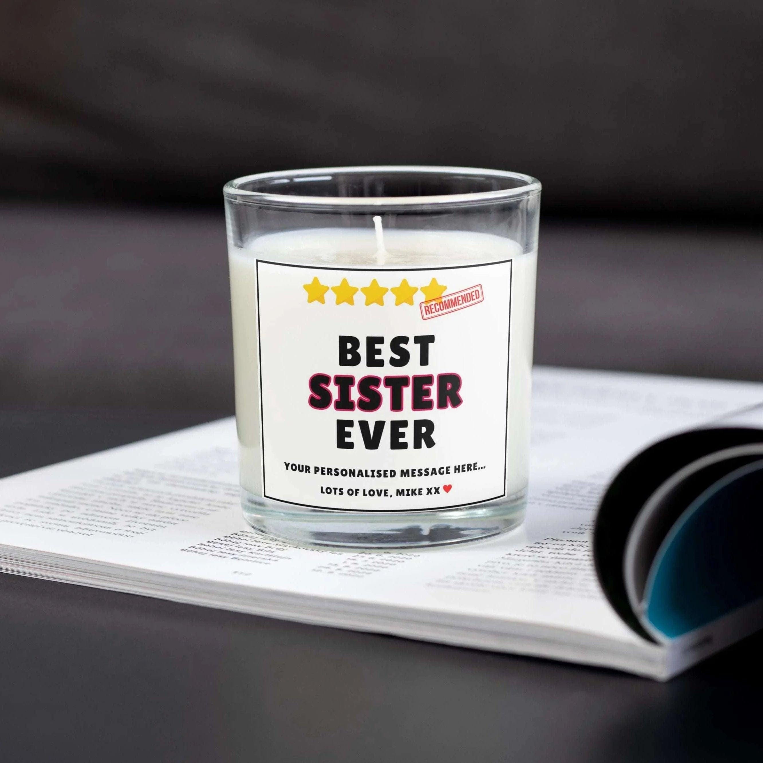 Novelty 5-Star Best Sister Ever Personalised Candle | Funny Gift for Sister | Best Sister Ever Review Message | Funny Custom Sister Candle Etsy