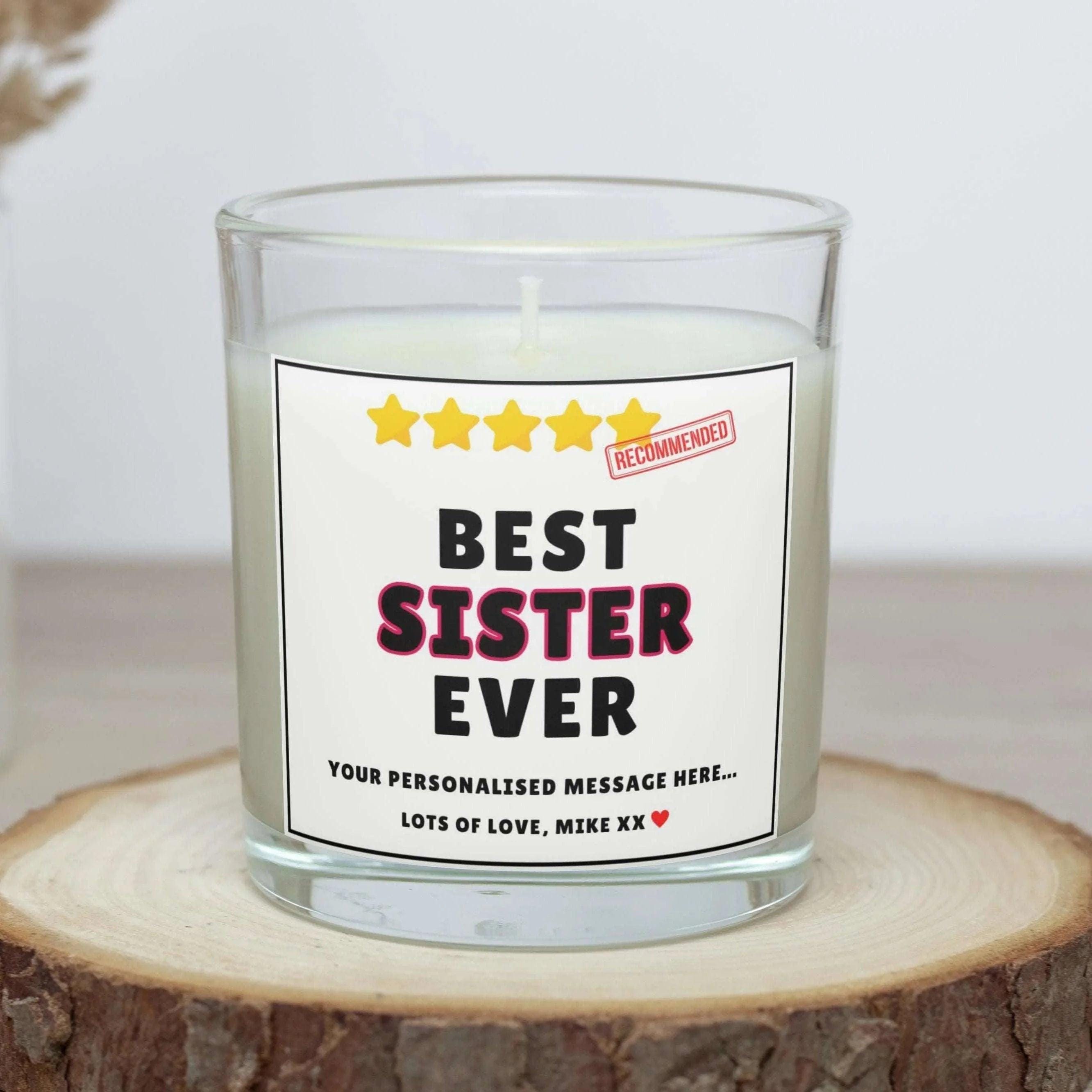 Novelty 5-Star Best Sister Ever Personalised Candle | Funny Gift for Sister | Best Sister Ever Review Message | Funny Custom Sister Candle Etsy
