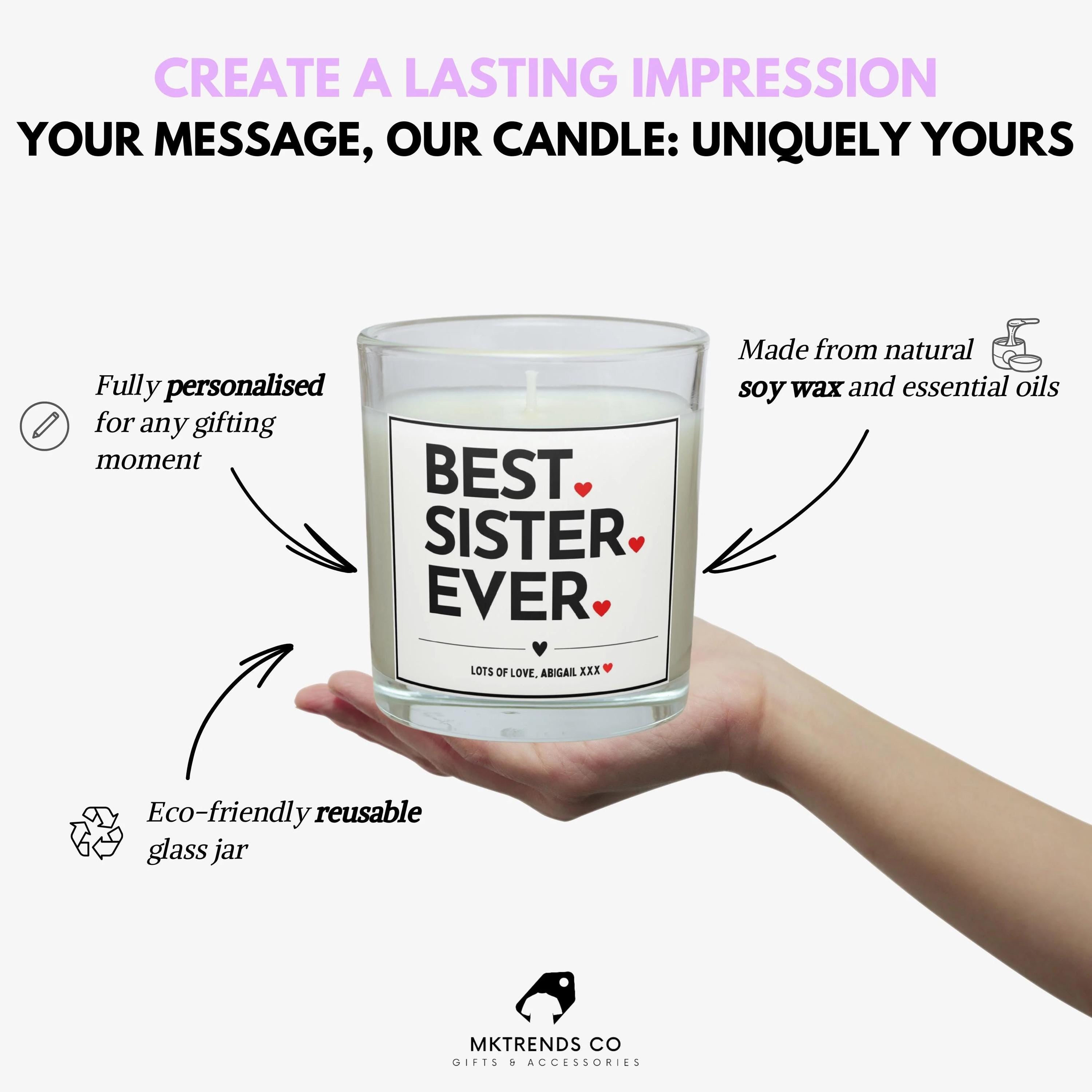 Best Sister Ever Personalised Candle Gift | Best Sister | Love you Sister | Sister Birthday | Just Because Sister | Sister Christmas Gift Etsy