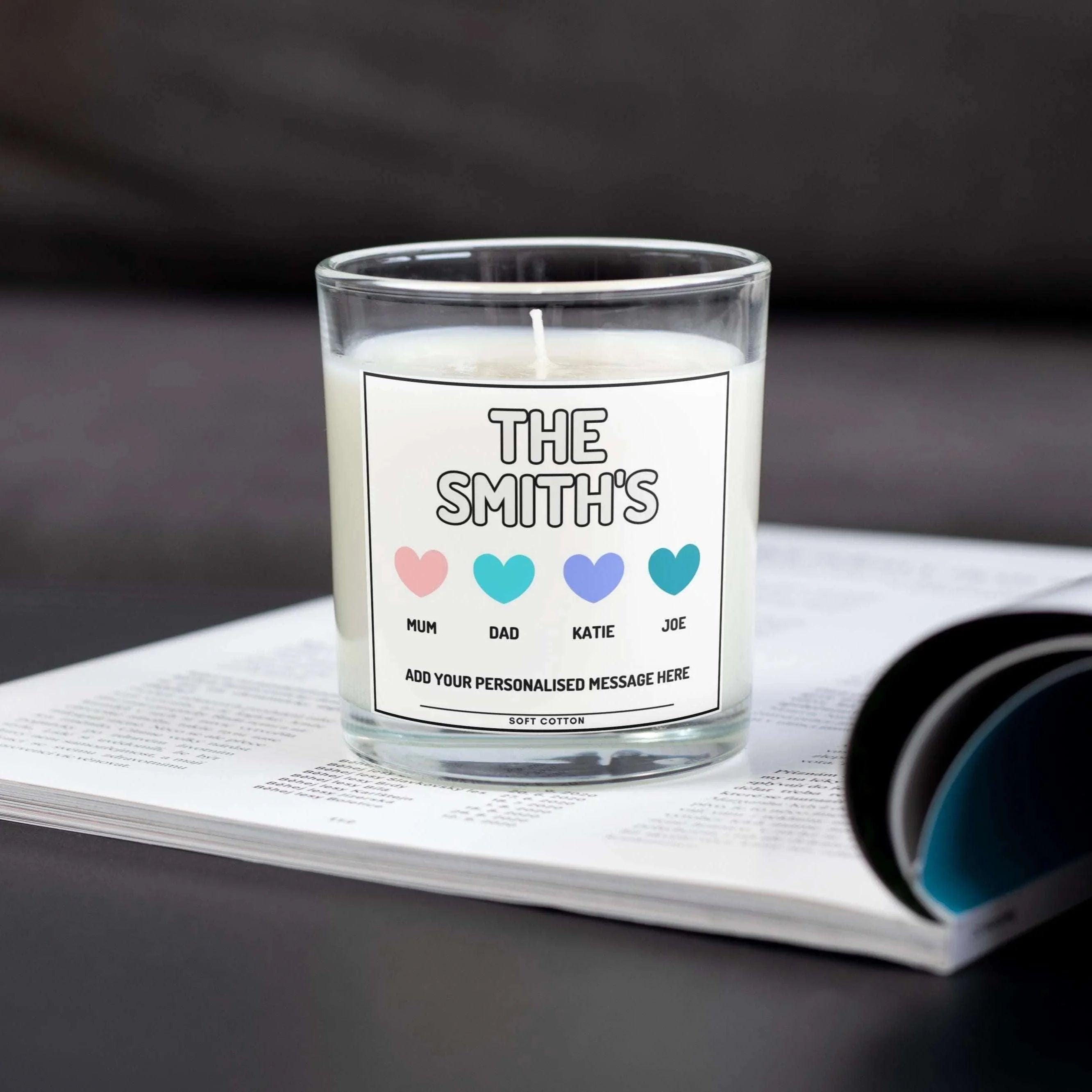 Family Name Personalised Candle | Family Name Gift | Gift for Family | Family Tree | Cute Family Name Message Gift | Christmas | New Home Etsy