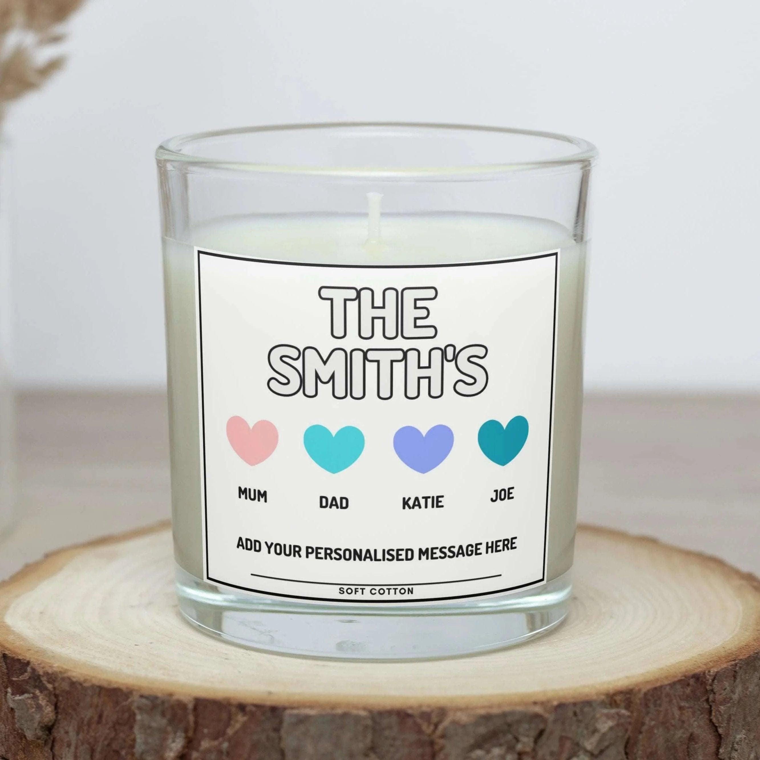 Family Name Personalised Candle | Family Name Gift | Gift for Family | Family Tree | Cute Family Name Message Gift | Christmas | New Home Etsy