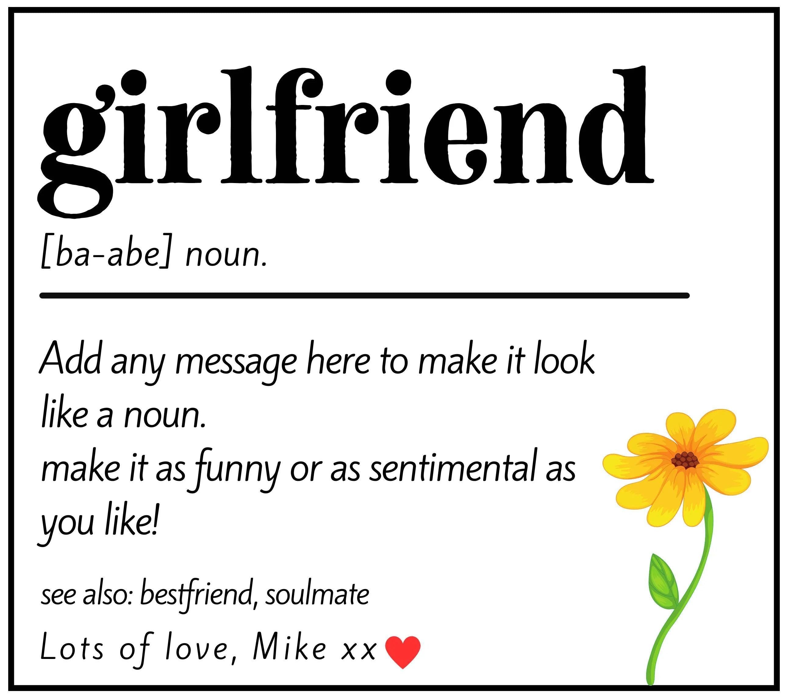 Girlfriend Noun Quote Personalised Candle | Gift for Girlfriend | Girlfriend Message Gift | Girlfriend Birthday | Girlfriend Anniversary Etsy