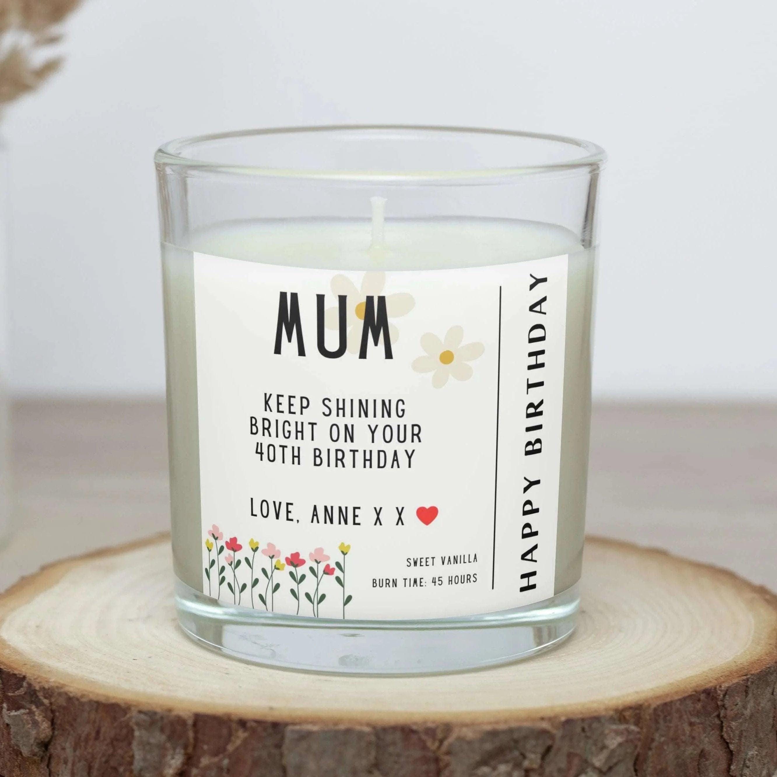Happy Birthday Mum Flowers Personalised Candle | Birthday Gifts for Mum | Mother Birthday Candle | Happy Birthday Mum Message Custom Candle Etsy