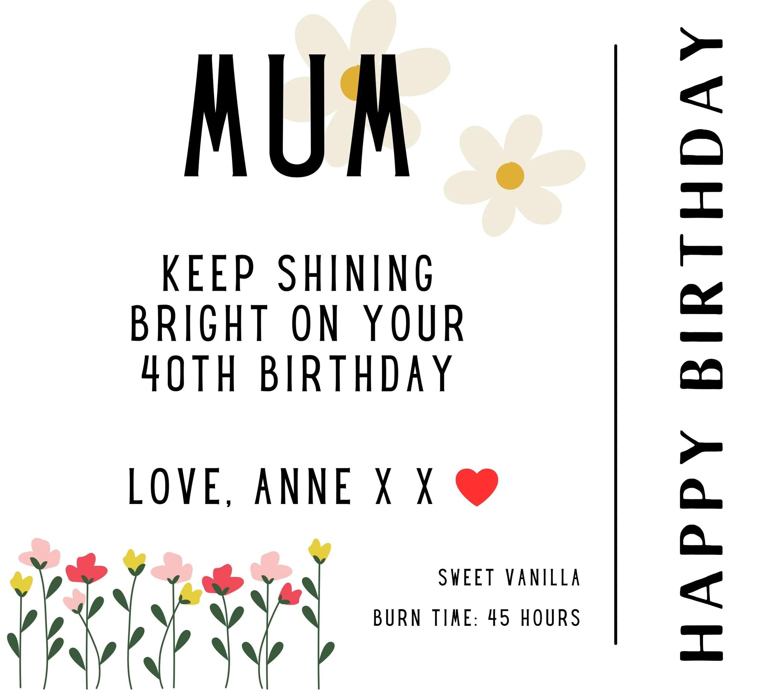Happy Birthday Mum Flowers Personalised Candle | Birthday Gifts for Mum | Mother Birthday Candle | Happy Birthday Mum Message Custom Candle Etsy