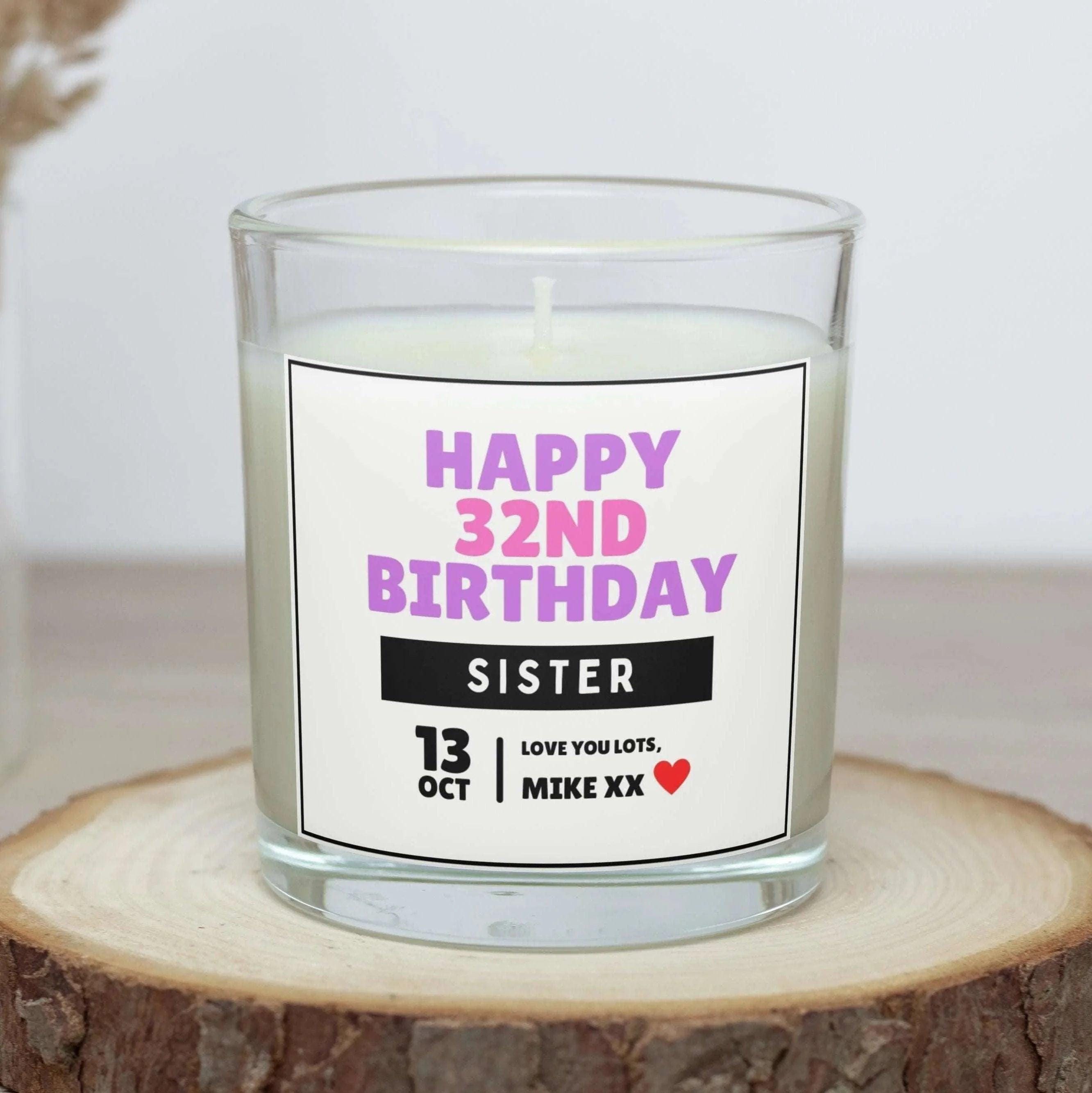 Happy Birthday Sister Age Personalised Candle | Sister 18th | 21st | 30th | 40th | Sister Milestone Birthday Candle Gift | Custom Message Etsy