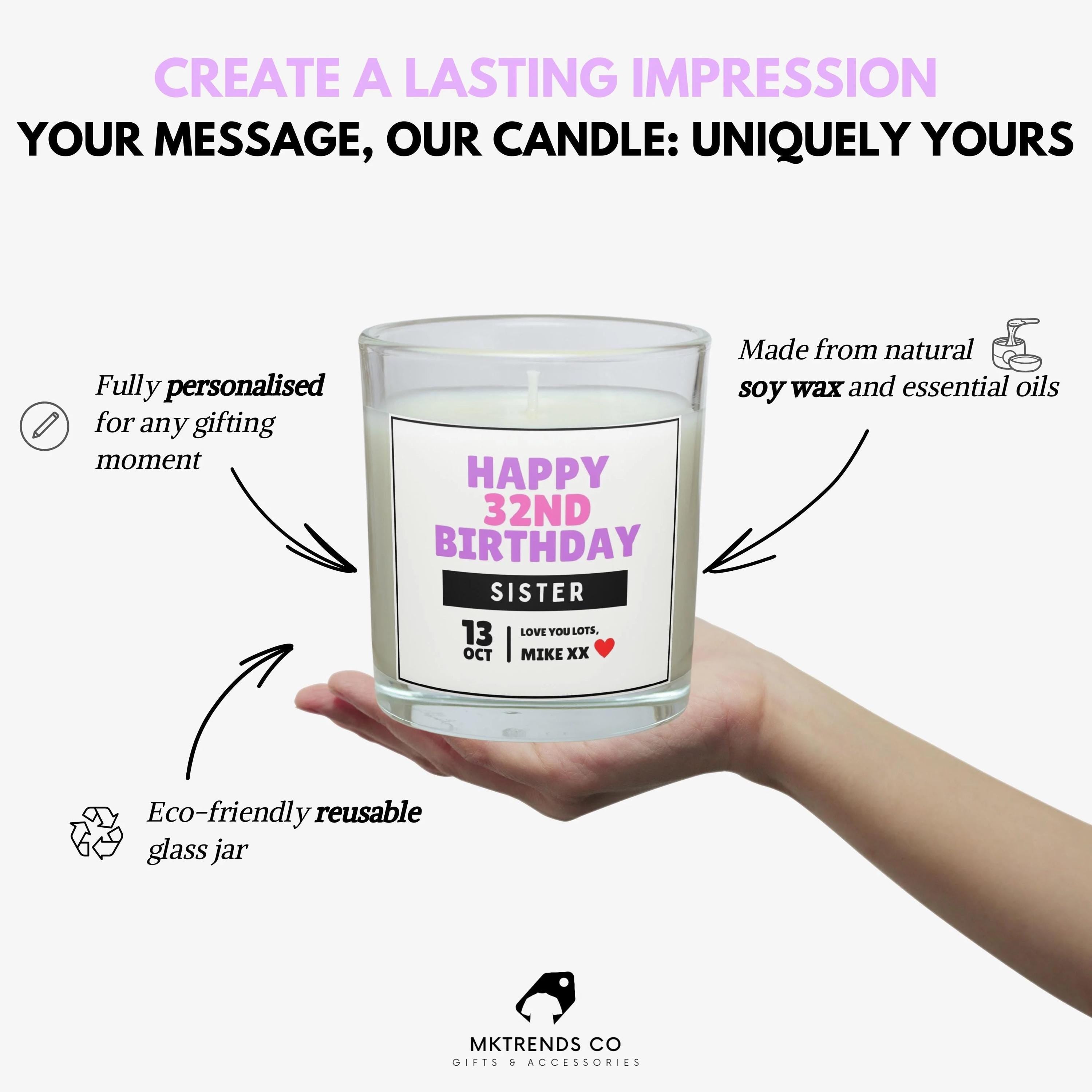 Happy Birthday Sister Age Personalised Candle | Sister 18th | 21st | 30th | 40th | Sister Milestone Birthday Candle Gift | Custom Message Etsy