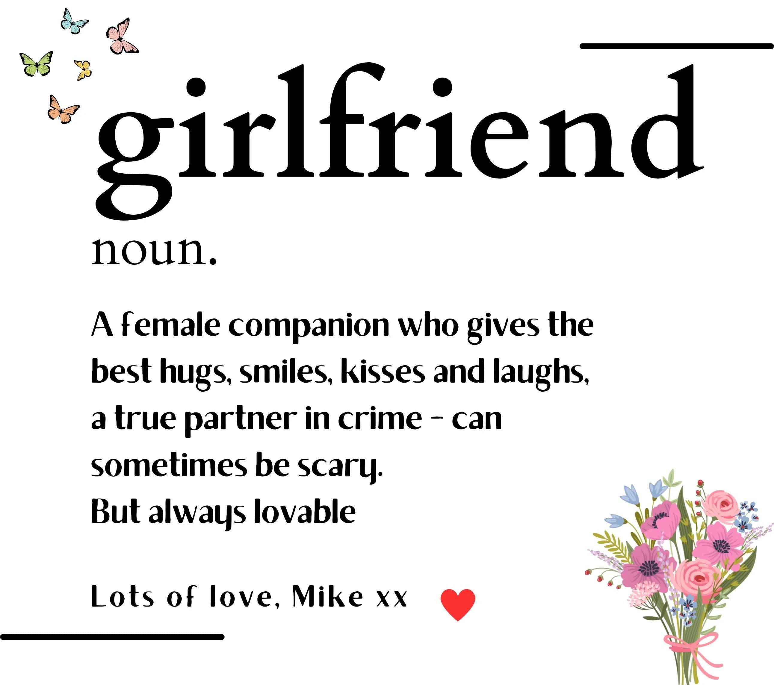 Girlfriend Noun Message Personalised Candle | Noun Definition Gift | Girlfriend Quote Gift | Anniversary Gift | Best Girlfriend Gifts Etsy