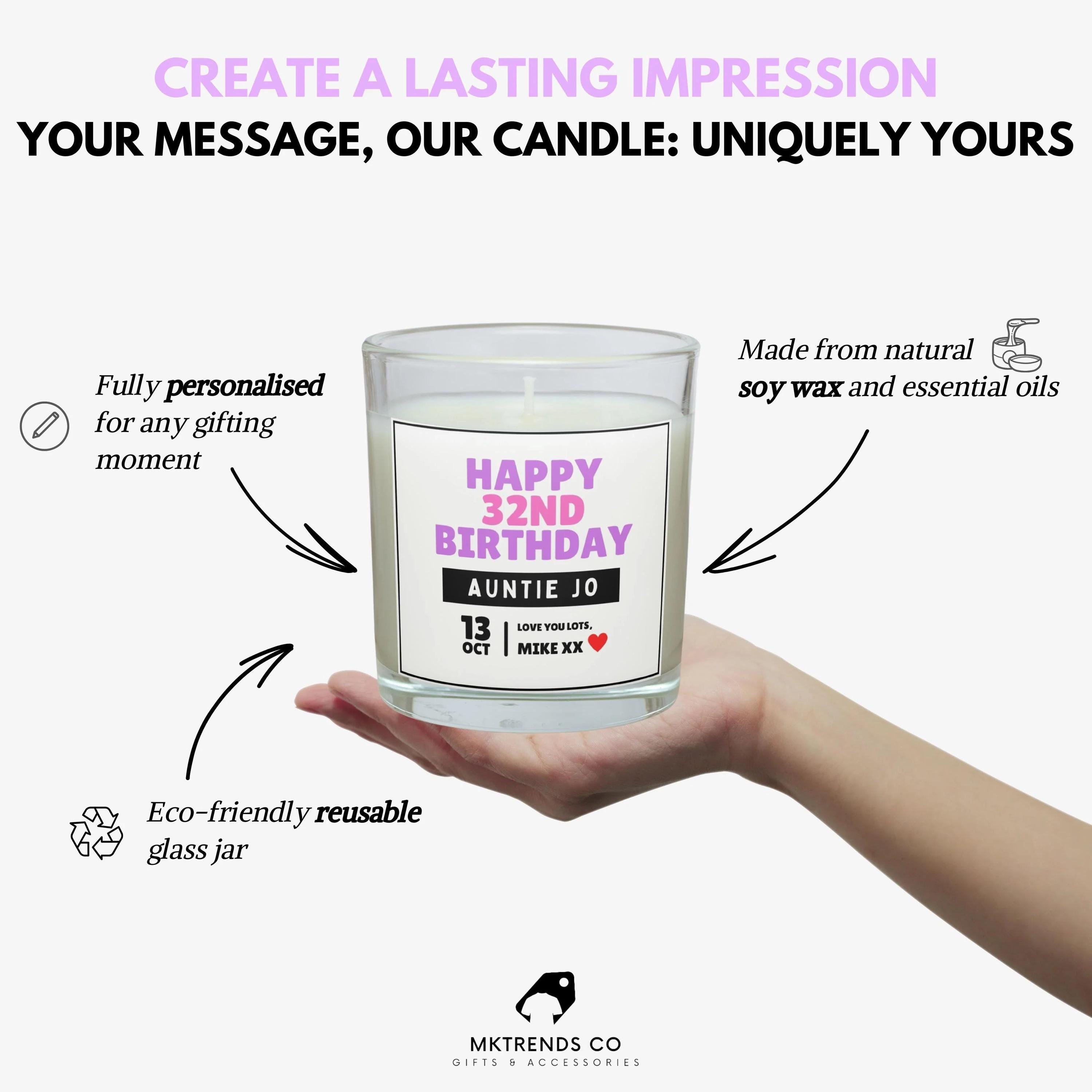 Auntie Happy Milestone Birthday Personalised Candle Gift | Birthday Age and Message | Birthday Gift for Aunty | Happy Birthday Aunt Candle Etsy