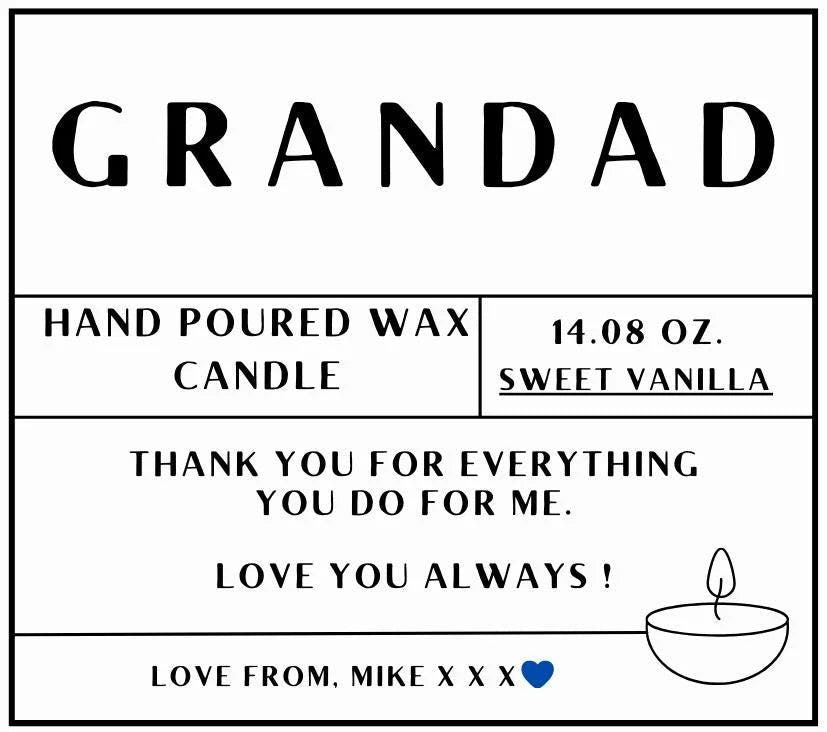 Grandad Message Personalised Candle in Glass Jar | Custom Message Gift | Grandad Birthday Gift | Thank You Grandad Custom Message Candle Etsy