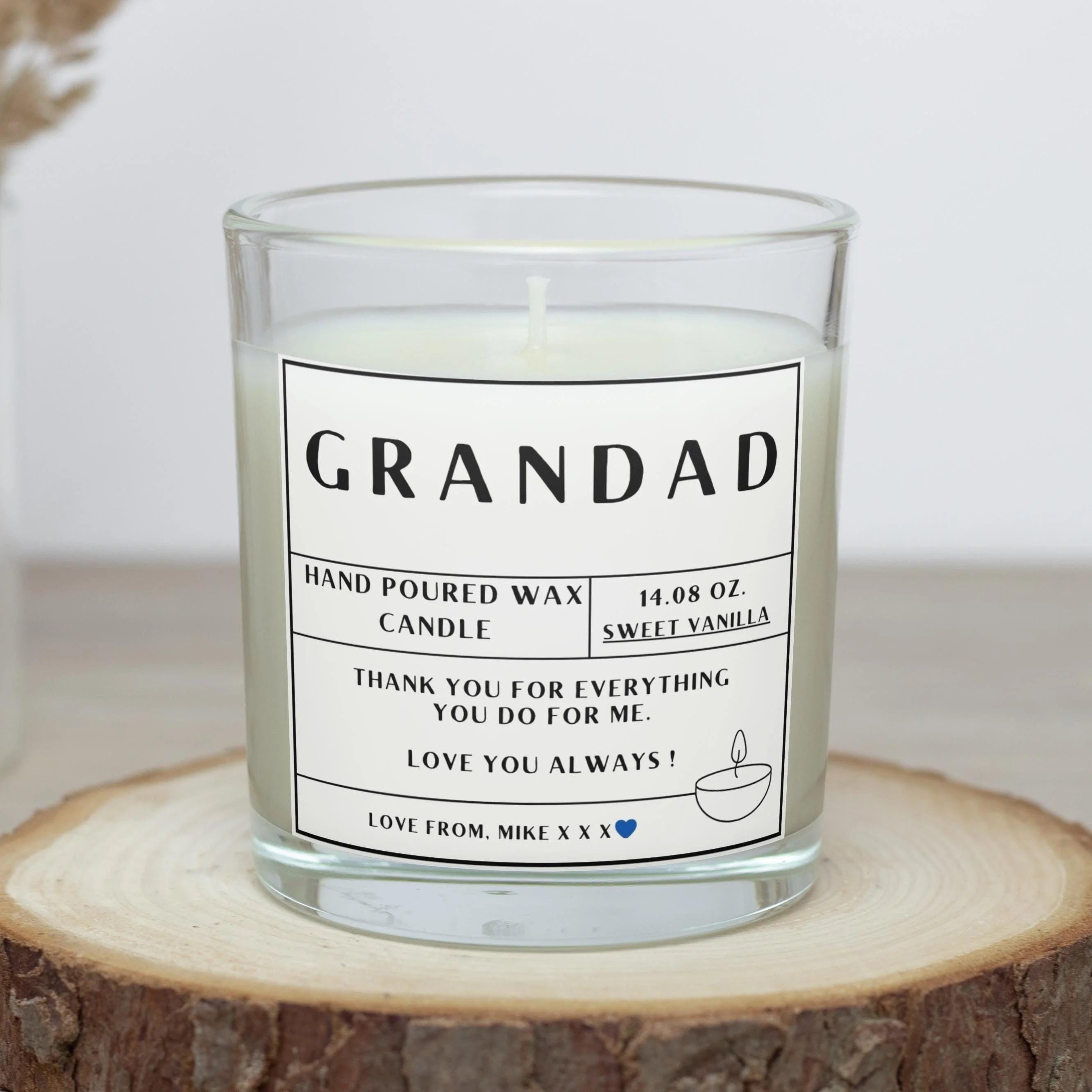 Grandad Message Personalised Candle in Glass Jar | Custom Message Gift | Grandad Birthday Gift | Thank You Grandad Custom Message Candle Etsy