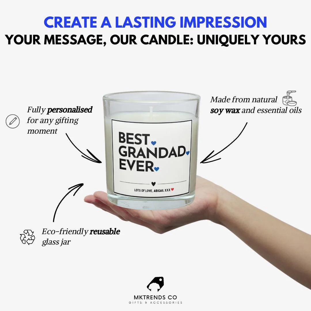 Best Grandad Ever Gift | Best Grandad Personalised Candle | Best Grandad Ever Candle in Glass Jar | Custom Message Grandad Personalised Gift Etsy