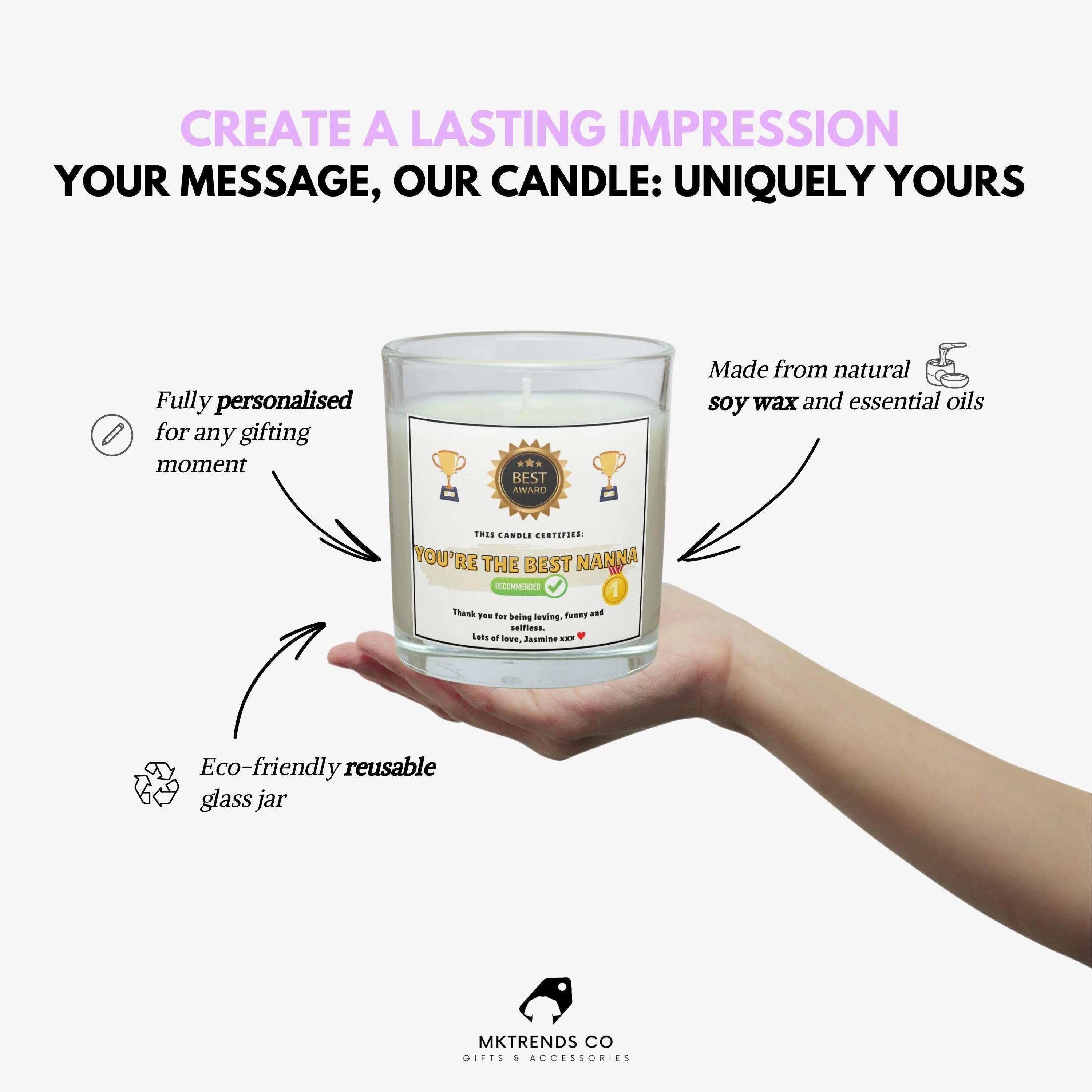 You're the Best Nanna Certificate Personalised Candle | Funny Nanna Gift | Novelty Nanna Award Candle Gift | Best Nanna Gifts | Nan Gifts Etsy