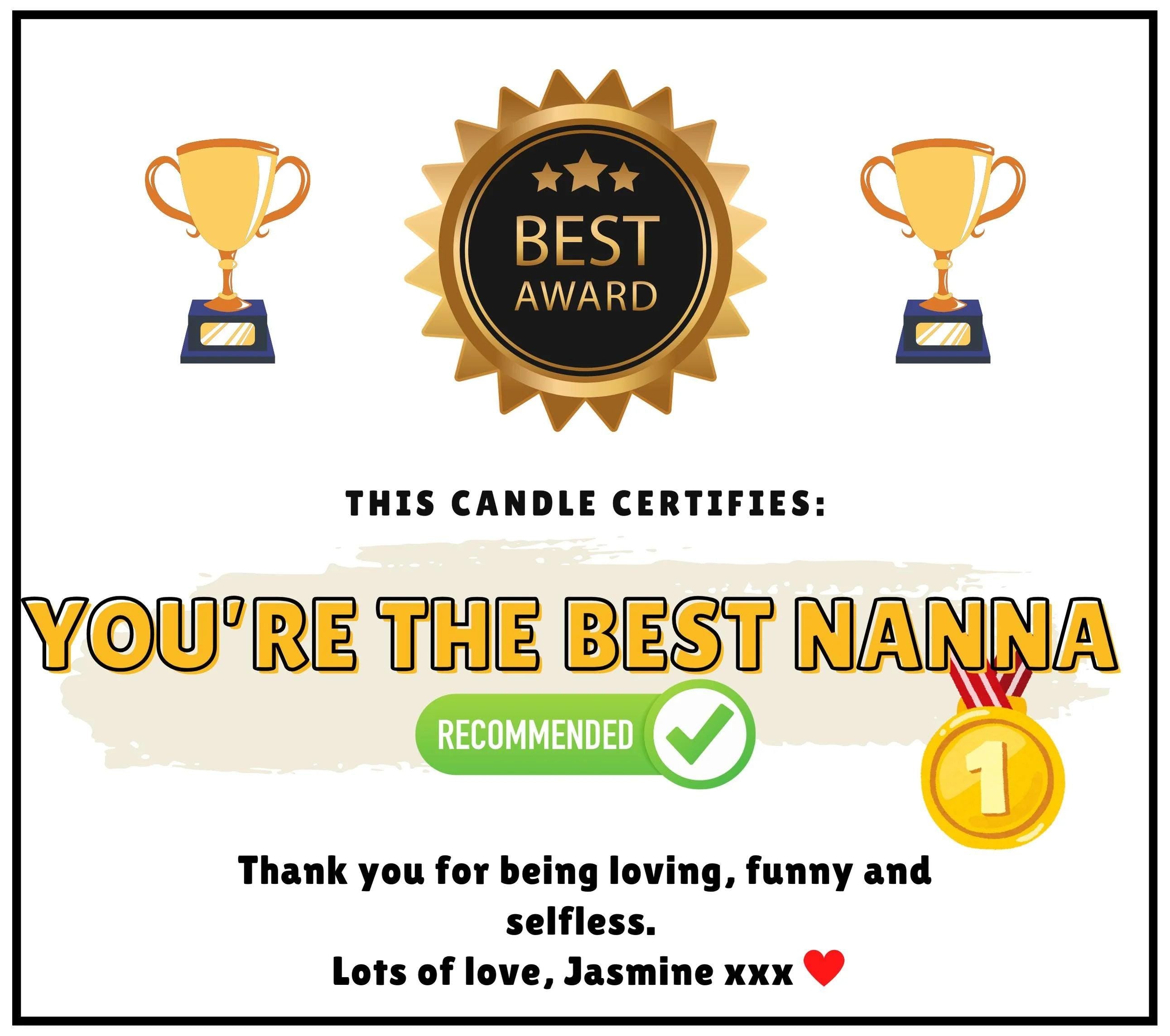You're the Best Nanna Certificate Personalised Candle | Funny Nanna Gift | Novelty Nanna Award Candle Gift | Best Nanna Gifts | Nan Gifts Etsy