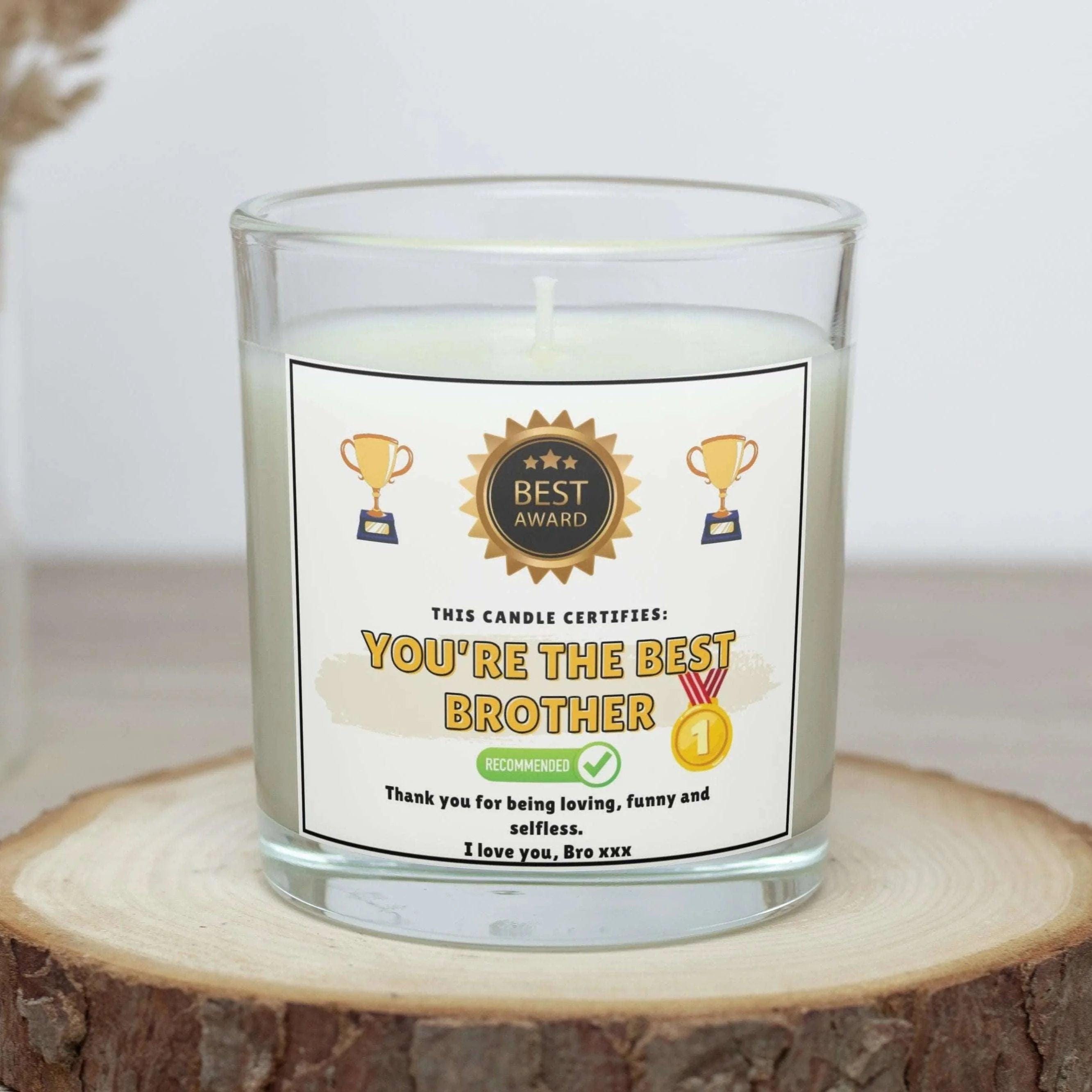 Best Brother Award Certificate Personalised Candle | Funny Best Brother Gift | Best Brother Message Gift | Brother Gift | Brother Joke Award Etsy