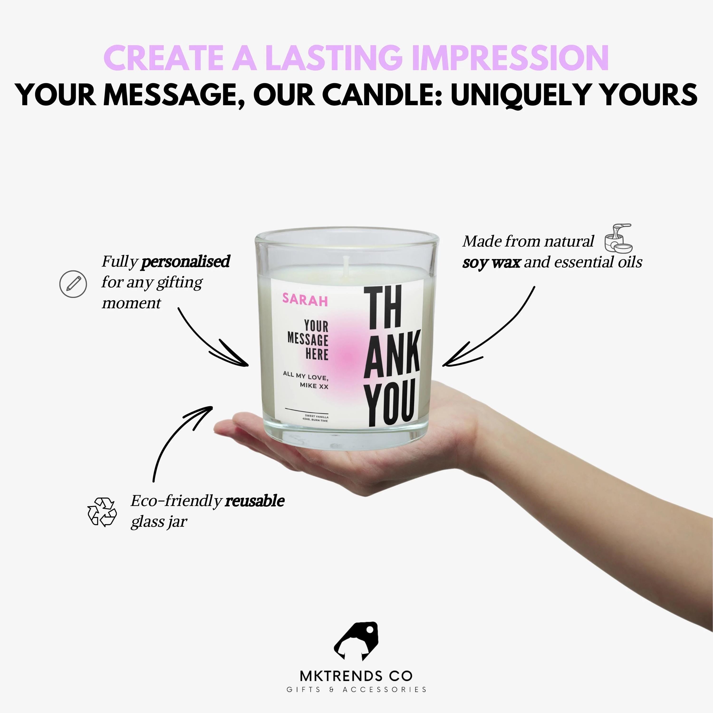 Thank You Gift for Her | Personalised Candle | Name Message Gift | Appreciation Candle | Thank You Present for Her | Personalised Thank You Etsy