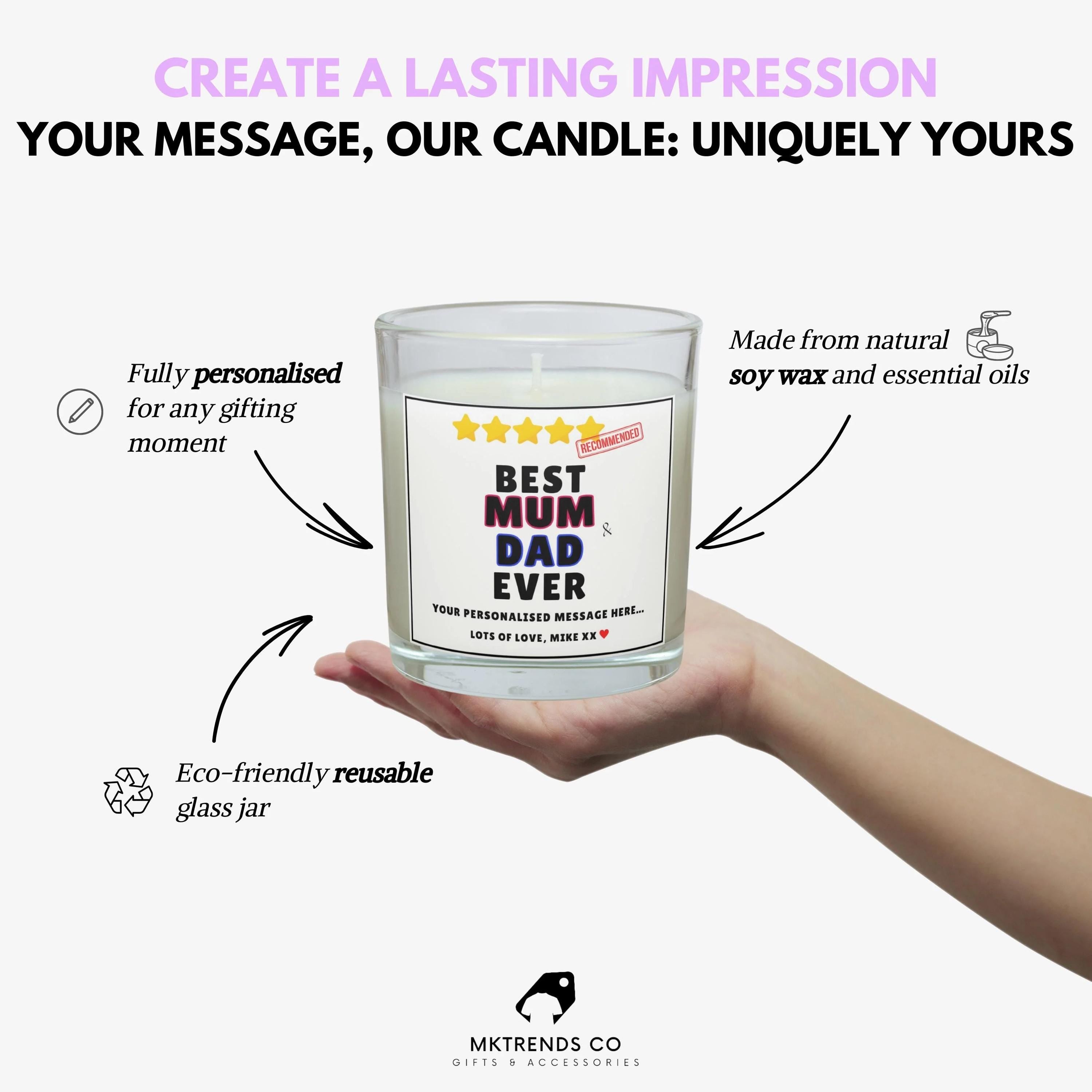 Best Mum & Dad Gift | Mum and Dad Personalised Candle | Gift for Mum and Dad | Best Mum Dad Award | Christmas Gift | Anniversary Gifts Etsy