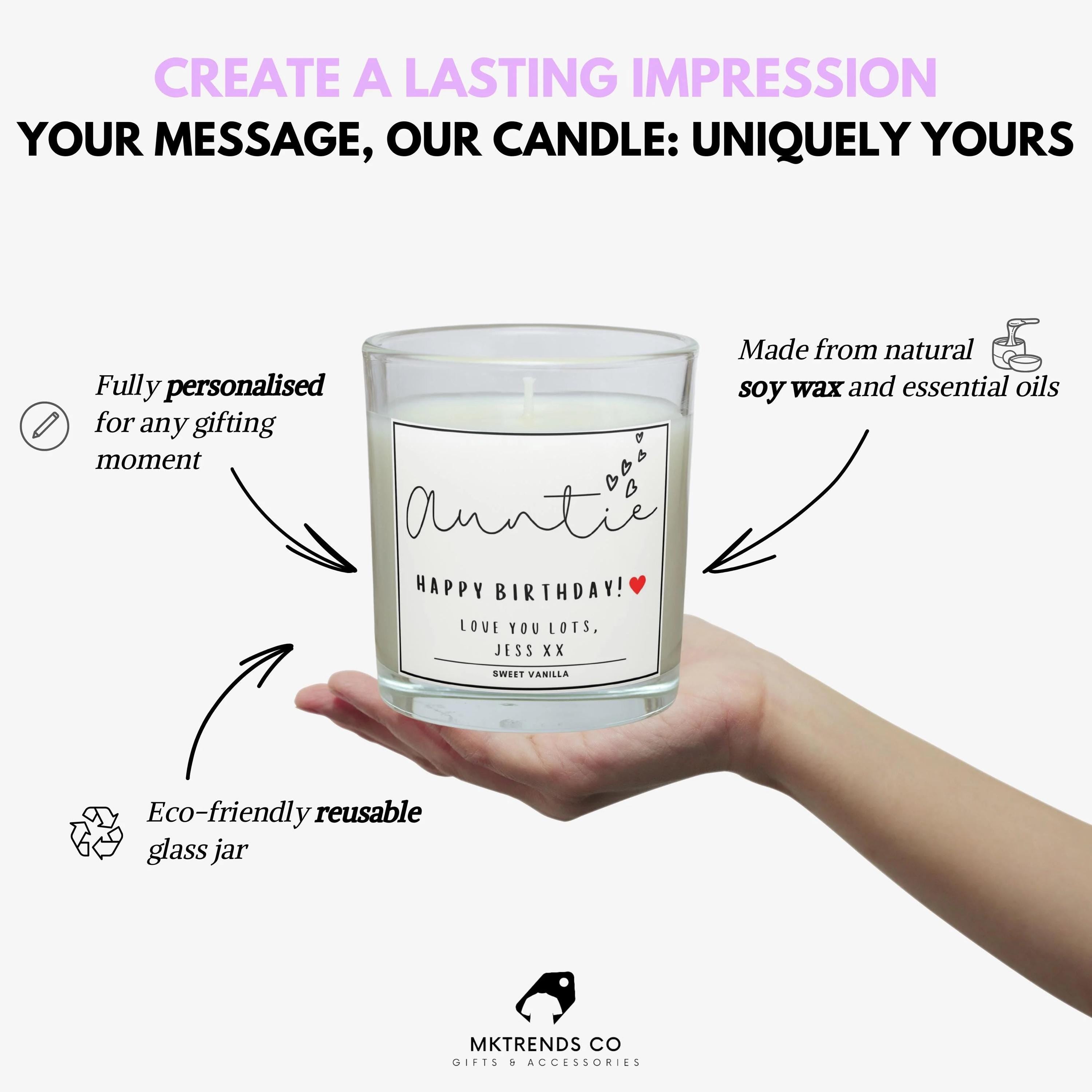 Auntie Hearts Message Personalised Candle Gift | Thoughtful Candle for Auntie | Auntie Birthday | Thank You Auntie Message | Cute Aunty Gift Etsy