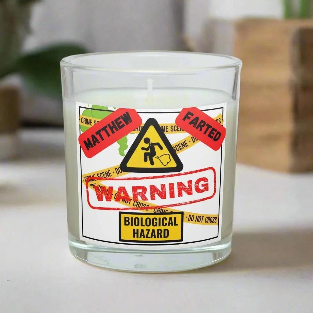 Fart Hazard Warning Personalised Candle | Funny Candle | Funny Gift | funny Farted Gift | Rude Fart Joke | Toilet Humour | Funny Family Joke Etsy