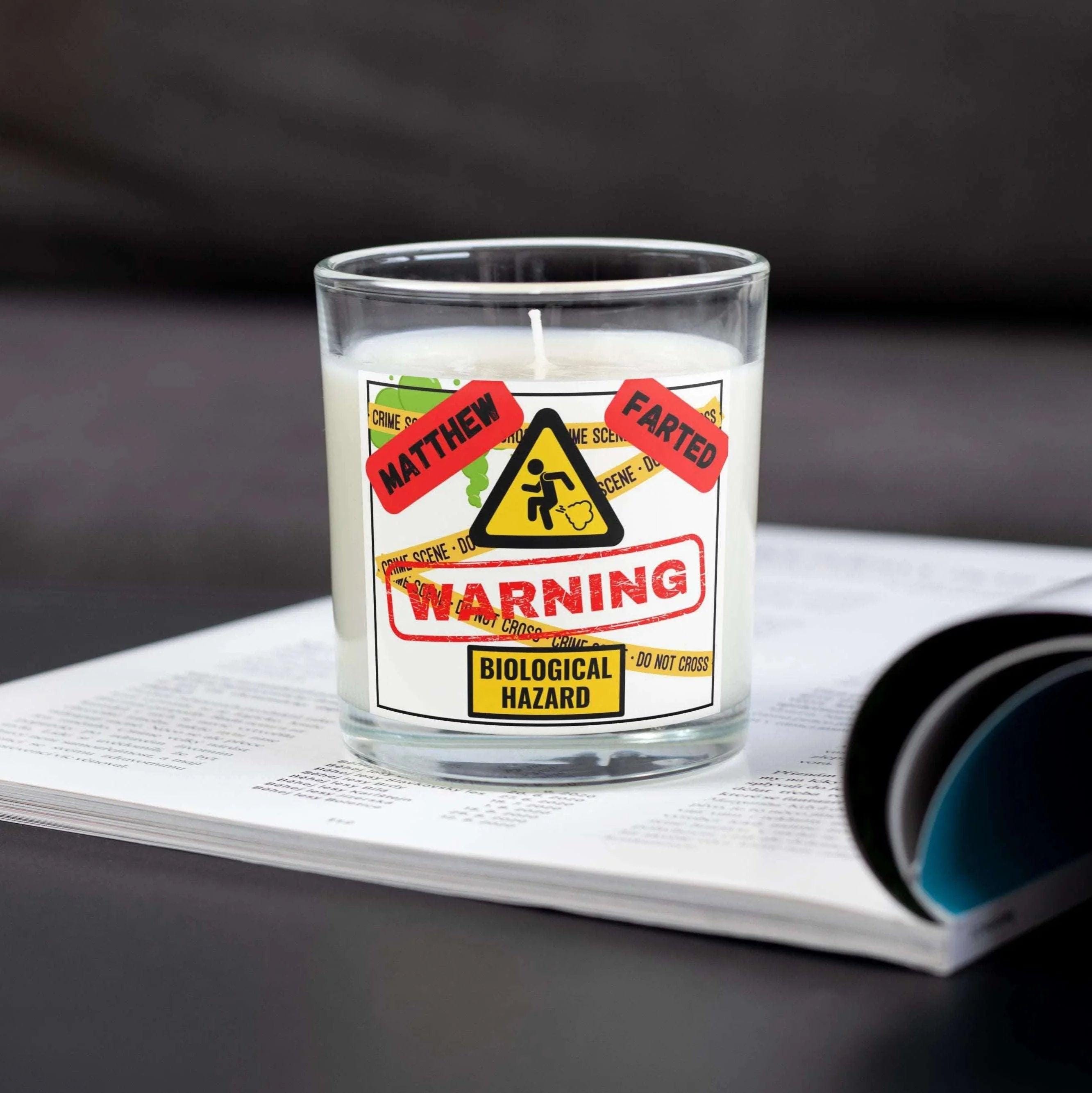 Fart Hazard Warning Personalised Candle | Funny Candle | Funny Gift | funny Farted Gift | Rude Fart Joke | Toilet Humour | Funny Family Joke Etsy