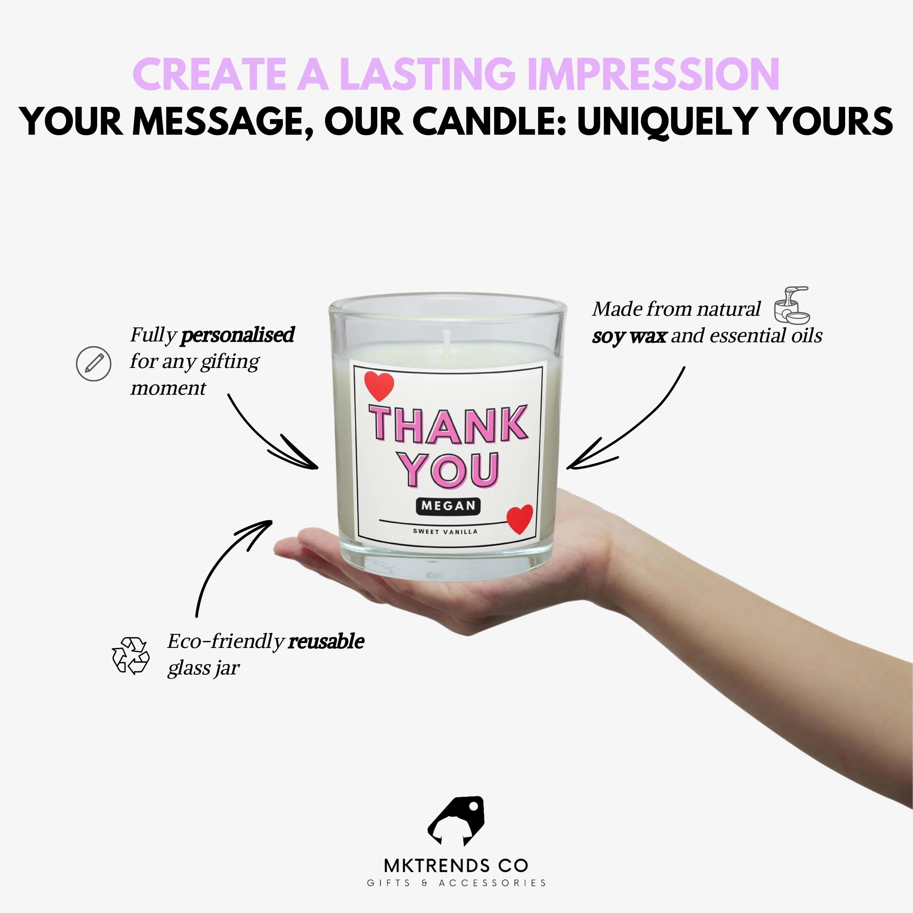 Thank You Personalised Candle | Gift for Her | Appreciation Gift for Her | Pink Thank You Hearts Candle Gift | Gift for Girlfriend | Thanks Etsy