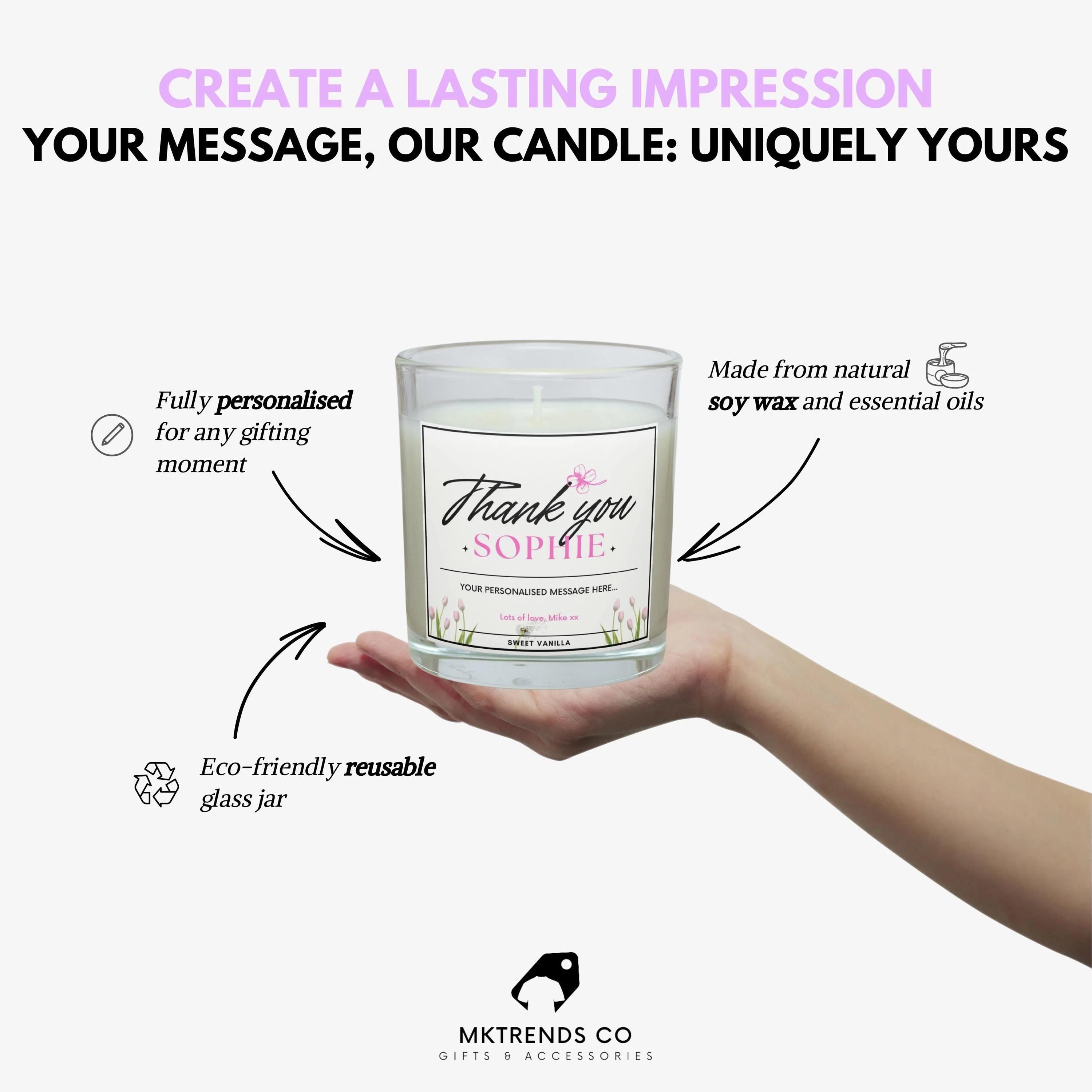 Thank You Message Candle Gift for Her | Thank You Personalised Candle | Best Thank You Candle Gift | Custom Thank You Message Soy Wax Candle Etsy