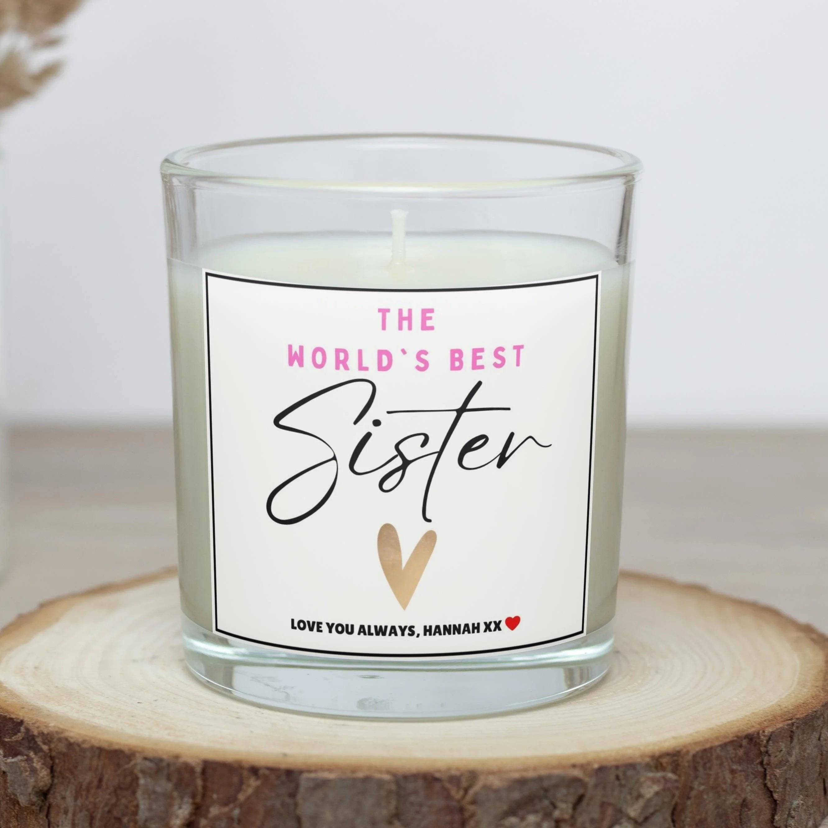 Worlds Best Sister Personalised Candle | Cute Sister Message Gift | Best Sister Candle | Love Sister Gift | Christmas | Birthday | Thank You Etsy