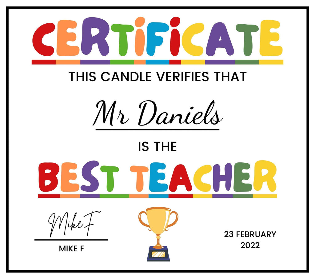 Best Teacher Certificate Personalised Candle | Gift for Teacher | Teacher Certificate Gift | Funny Teacher Gift | Best Teacher Gift | Candle Etsy