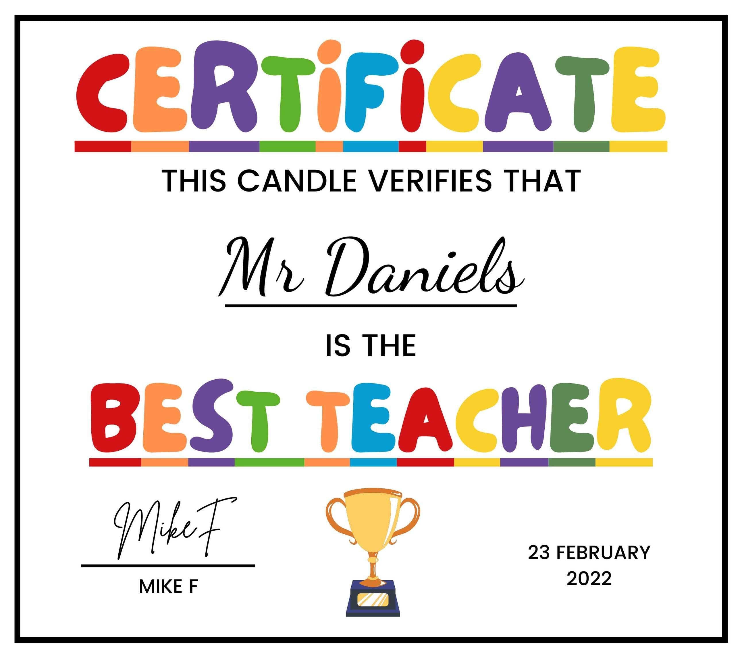 Best Teacher Certificate Personalised Candle | Gift for Teacher | Teacher Certificate Gift | Funny Teacher Gift | Best Teacher Gift | Candle Etsy