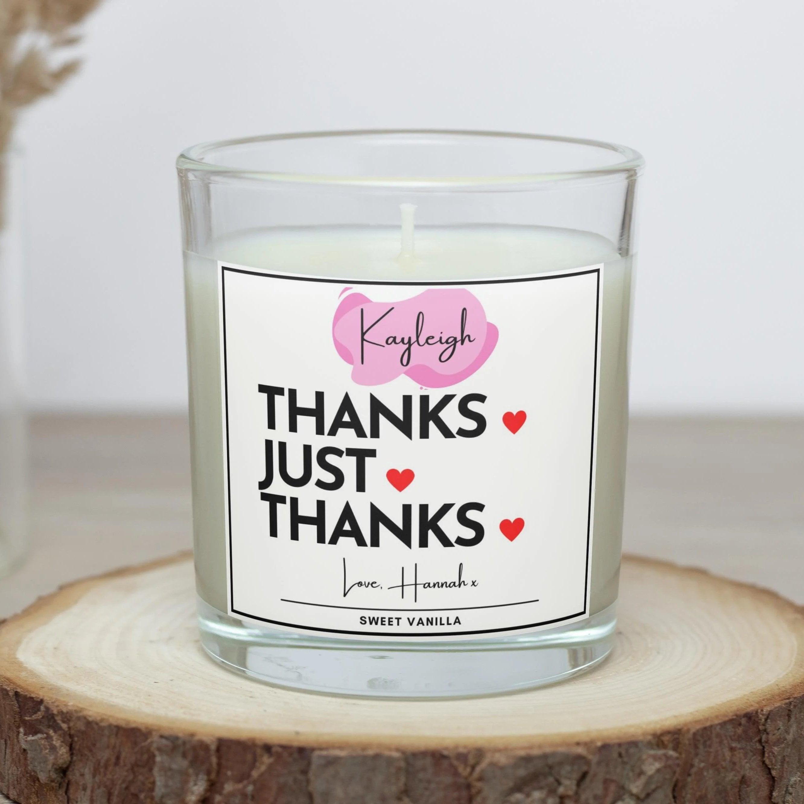 Thanks, Just Thanks Personalised Candle | Thank You Gift | Pink Thank You Gift for Her | Thank You Name Candle Gift | Thank You Message Gift Etsy
