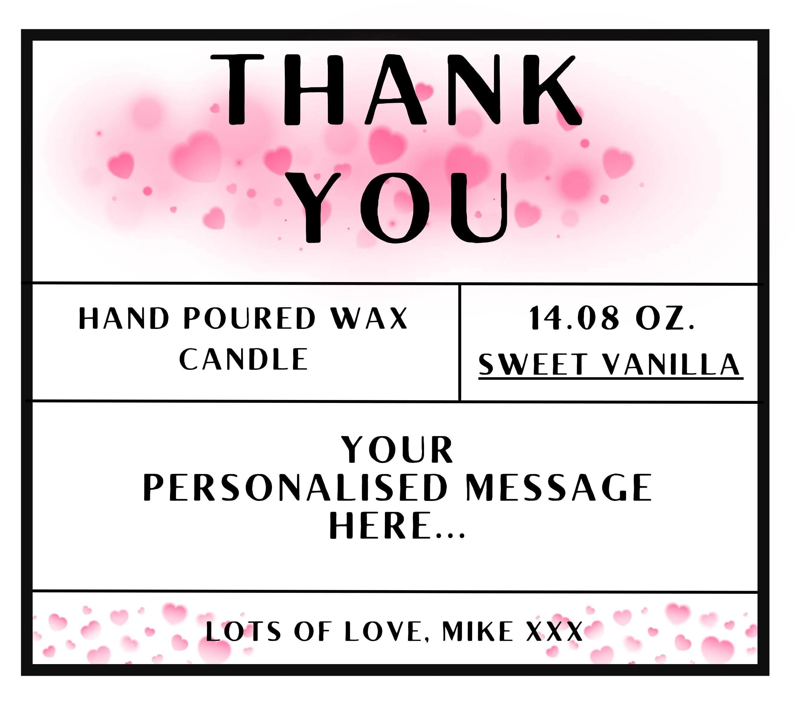 Thank You Candle for Her | Personalised Gift | Thank You Appreciation Candle | Girlie Thank You Gift | Thoughtful Thank You Message Candle Etsy